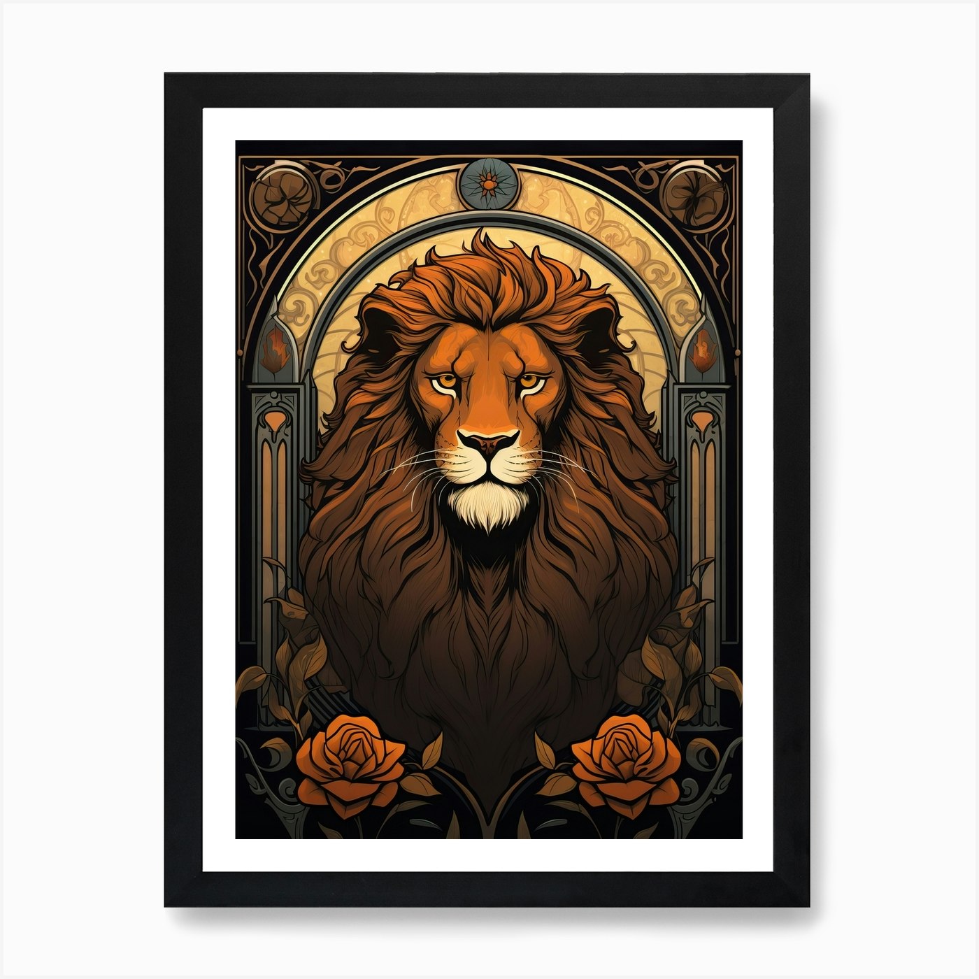 Lion Art Painting Art Nouveau 4 Art Framed Wall Art Poster Canvas Print Picture