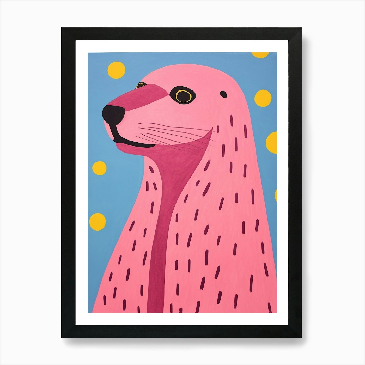 Pink Polka Dot Sea Lion 2 Art Print Framed Wall Art Poster Canvas Print Picture