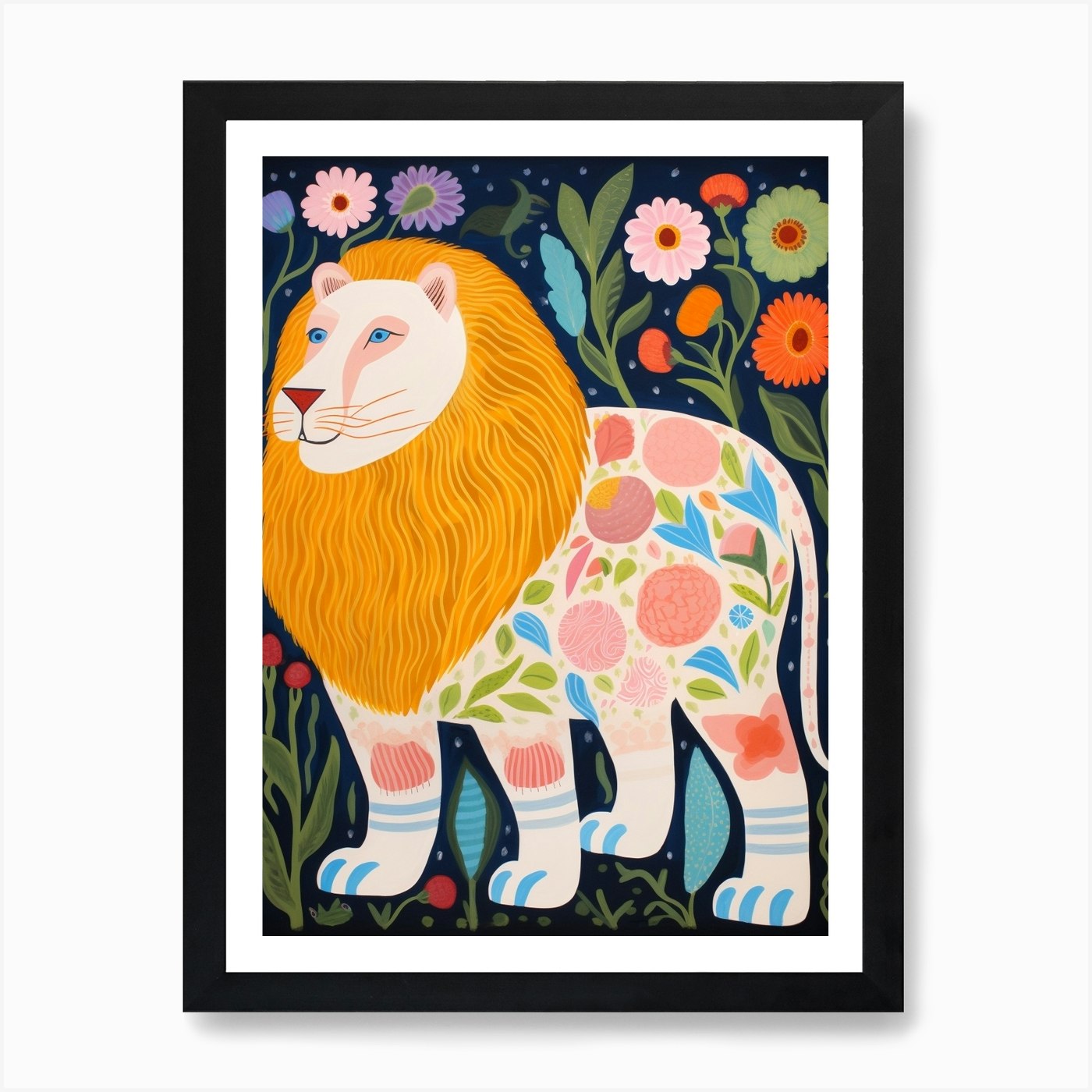 Maximalist Animal Painting Lion 6 A Framed Wall Art Poster Canvas Print Picture
