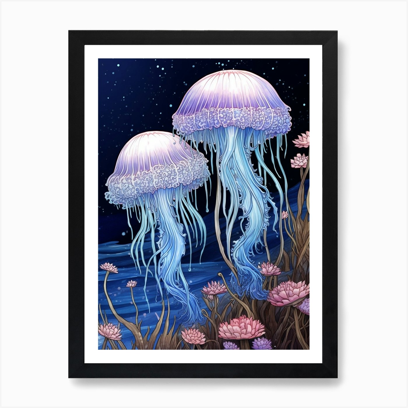 Lions Mane Jellyfish Illustration 1 Framed Wall Art Poster Canvas Print Picture