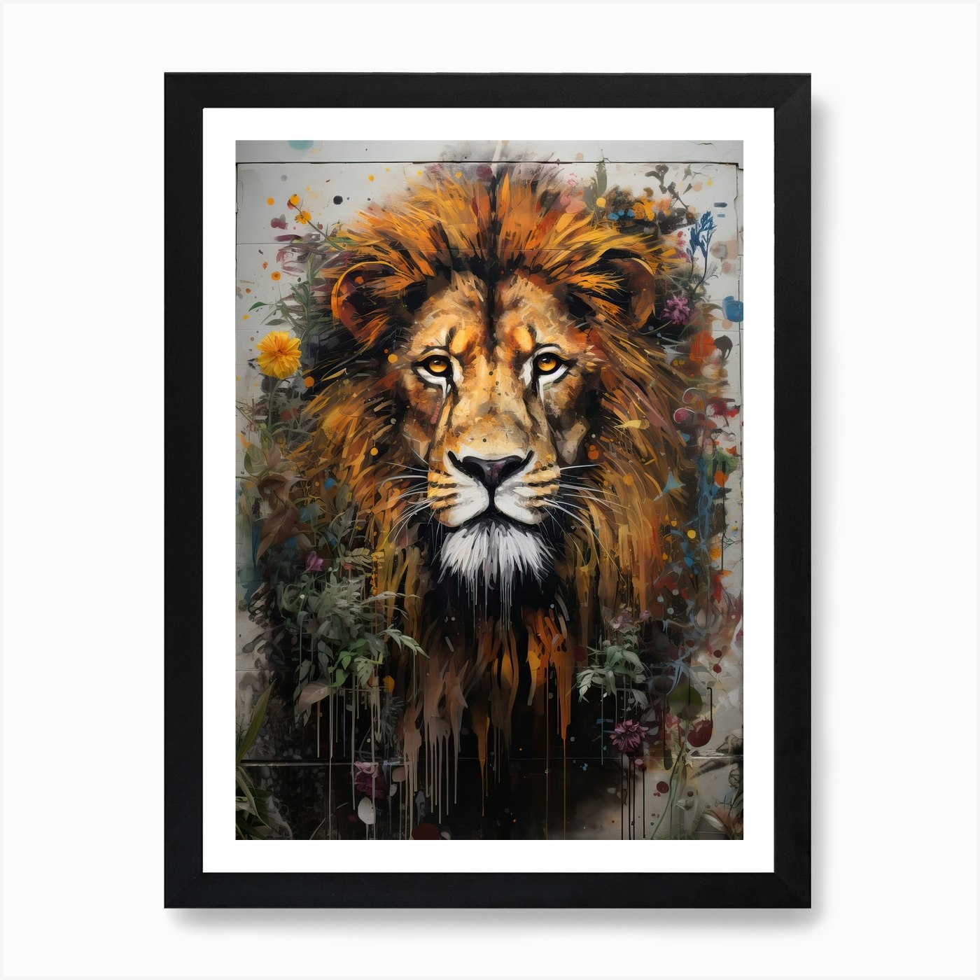 Lion Art Painting Mural Style 3 Art Framed Wall Art Poster Canvas Print Picture
