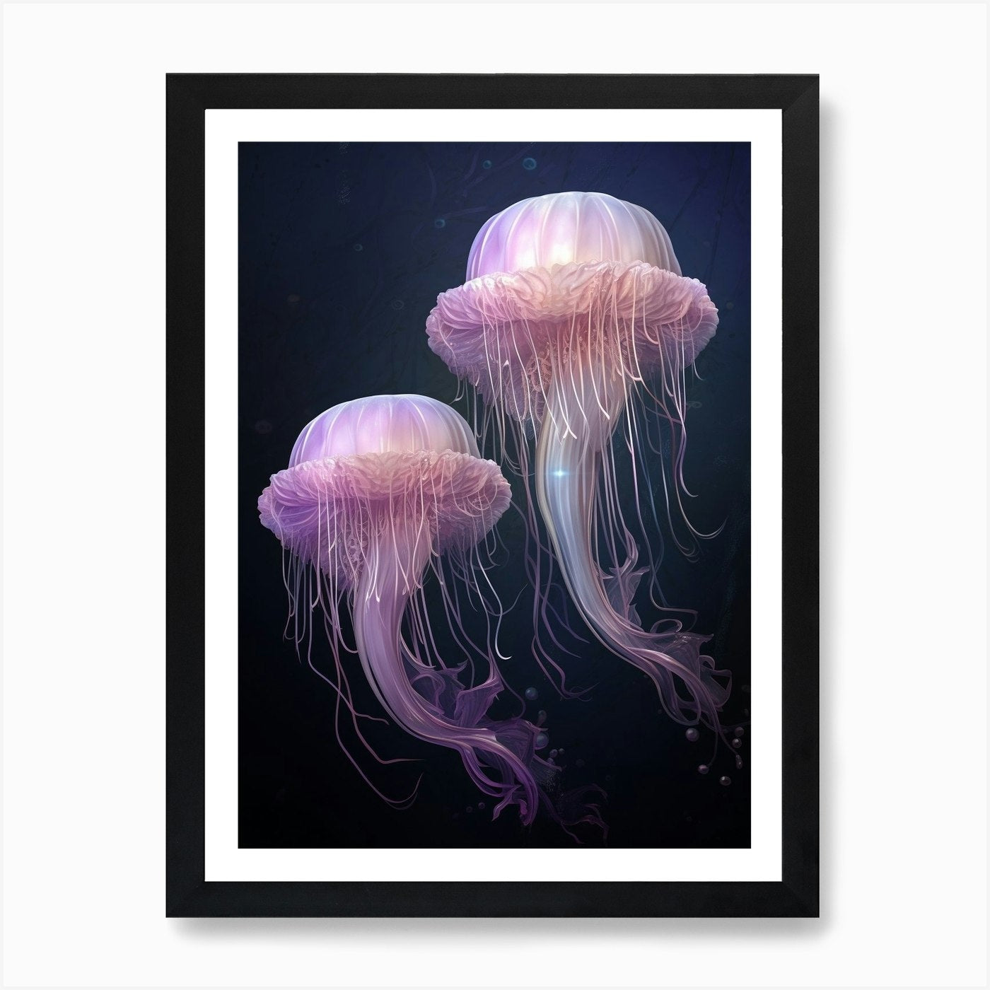 Lions Mane Jellyfish Neon Illustrat Framed Wall Art Poster Canvas Print Picture