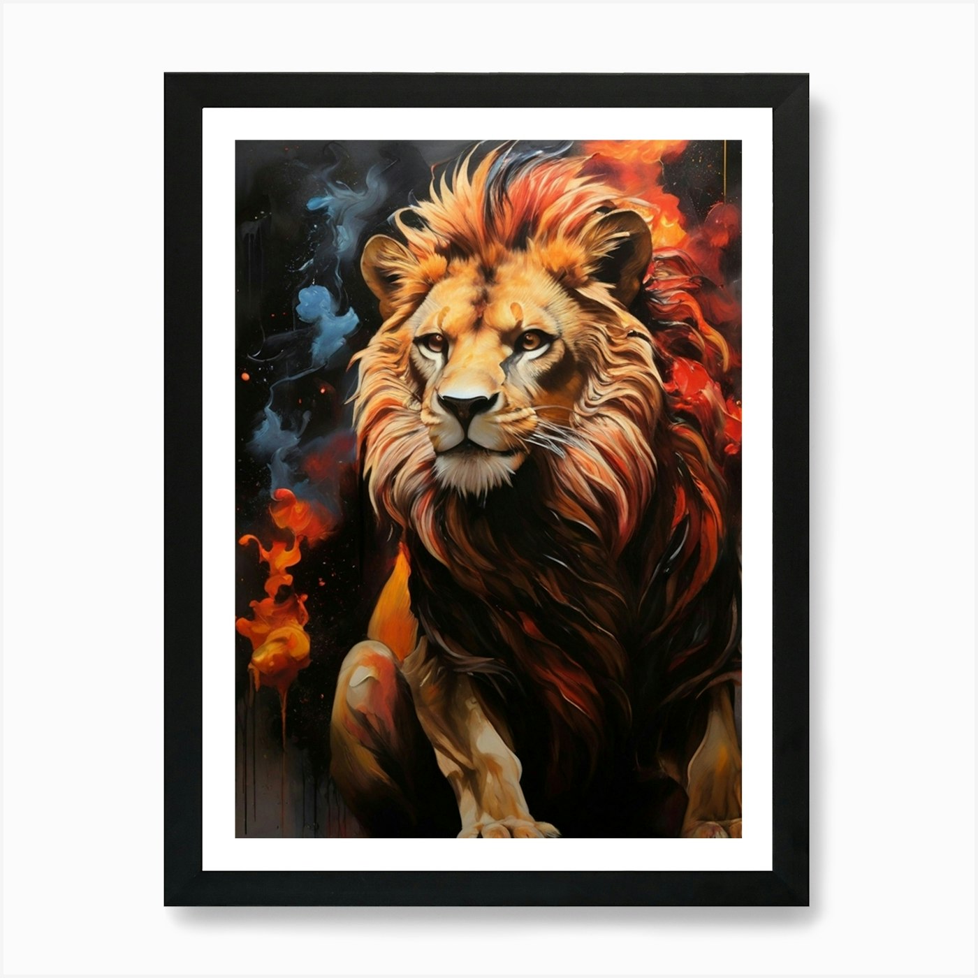 Lion fire Art Print Framed Wall Art Poster Canvas Print Picture