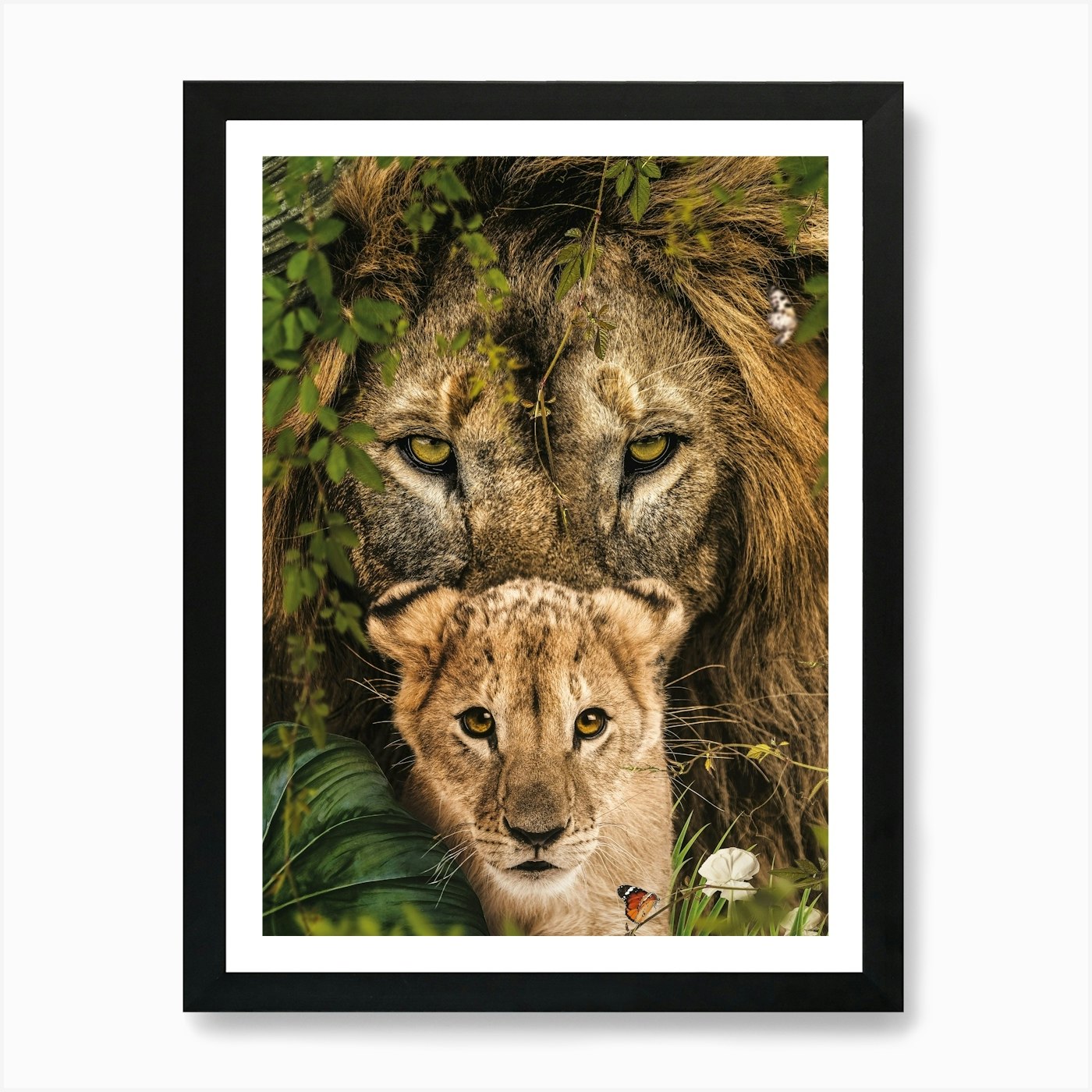 Lion And Cub Art Print Framed Wall Art Poster Canvas Print Picture