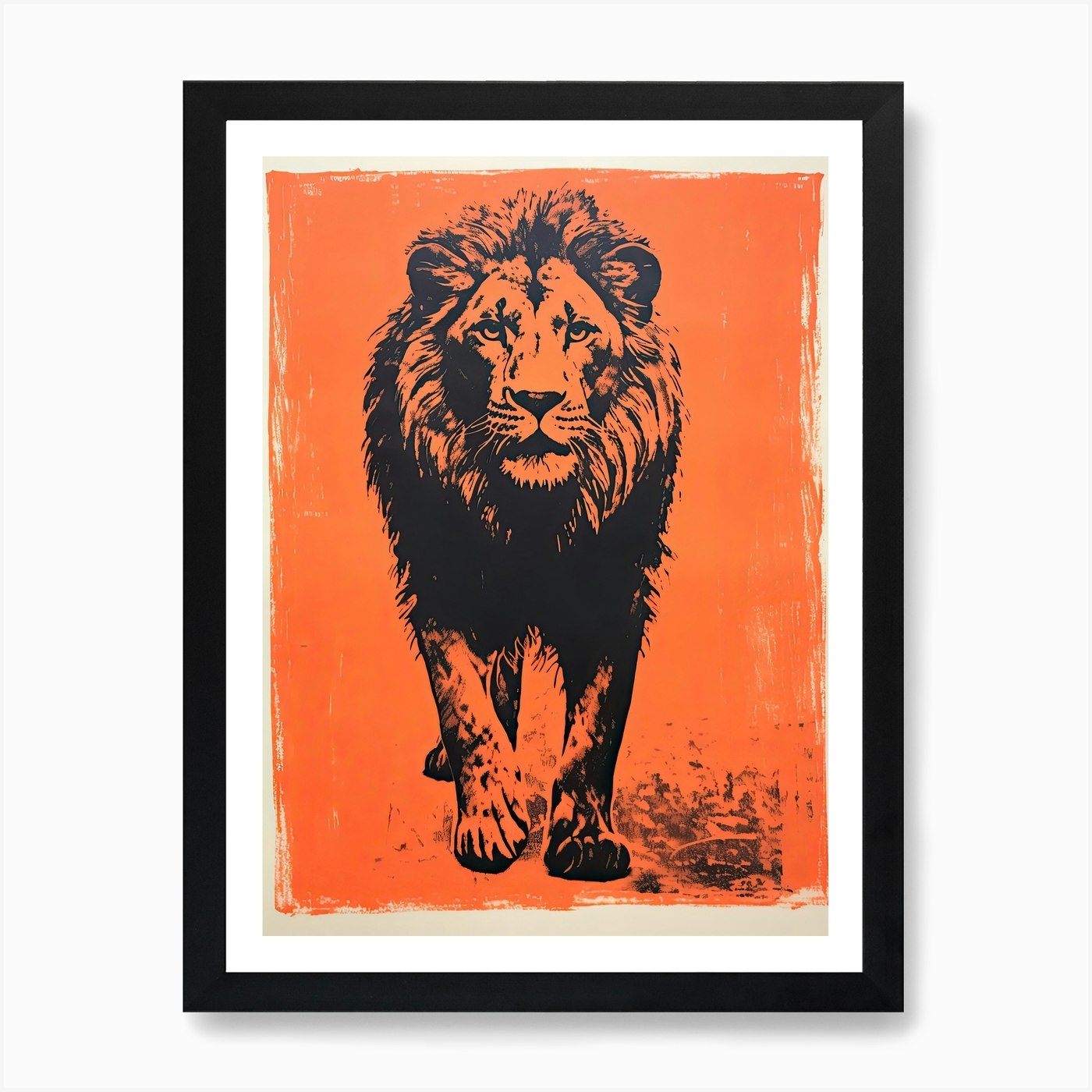 Lion, Woodblock Animal Drawing 3 Ar Framed Wall Art Poster Canvas Print Picture