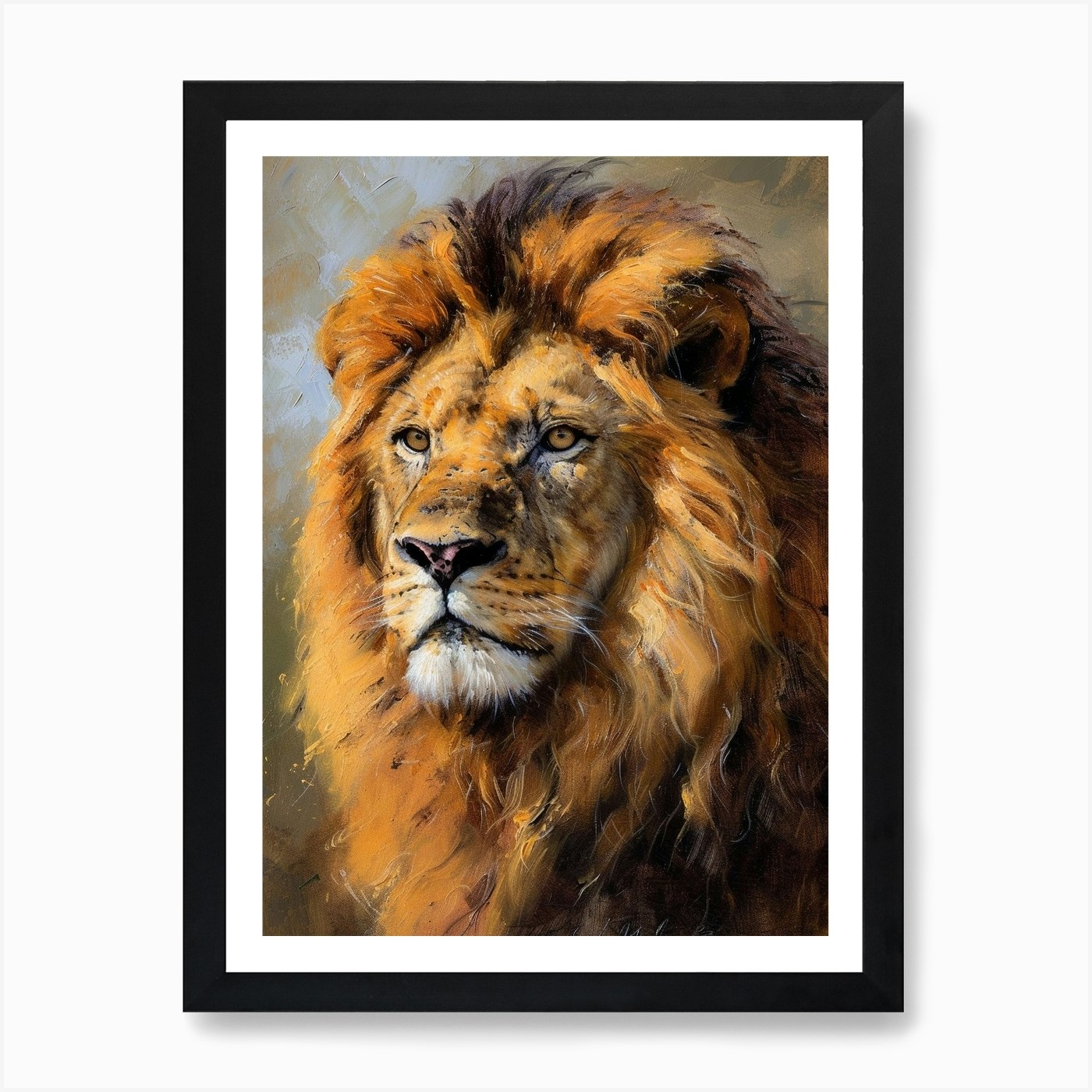 Barbary Lion Portrait Close Up 2 Ar Framed Wall Art Poster Canvas Print Picture