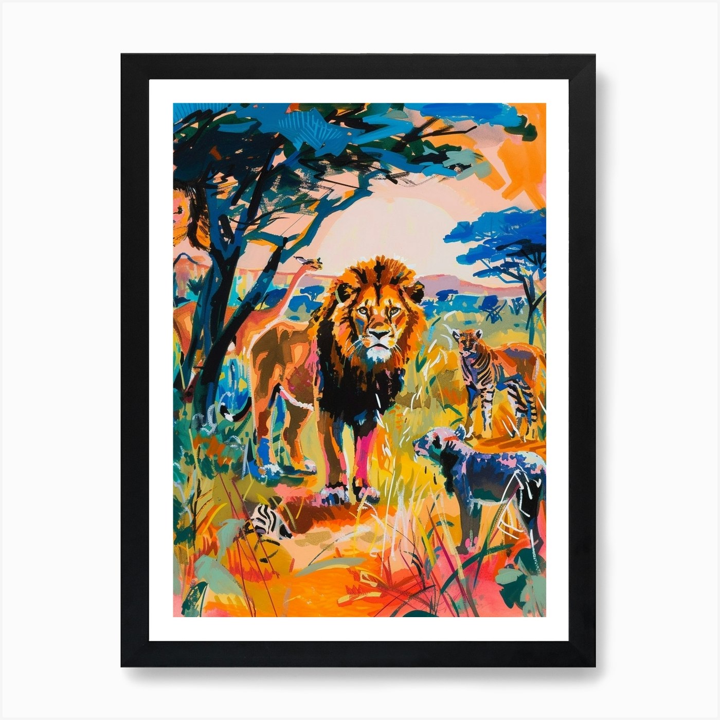 Southwest African Lion Interaction Framed Wall Art Poster Canvas Print Picture