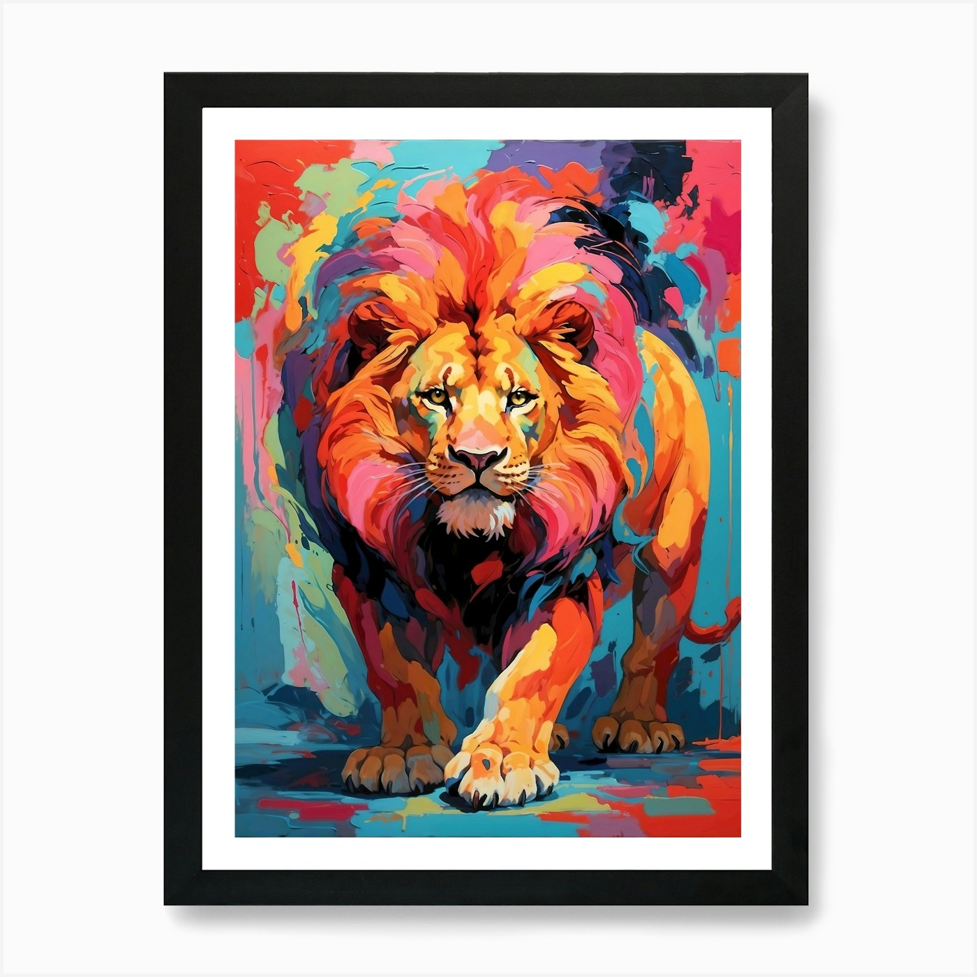 Vivid Lion On The Prowl Art Print Framed Wall Art Poster Canvas Print Picture