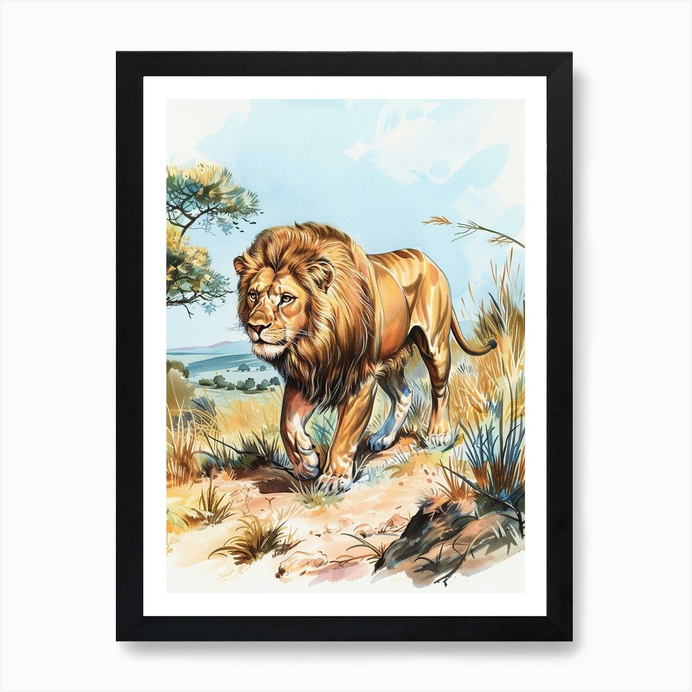 Barbary Lion Hunting Illustration 1 Framed Wall Art Poster Canvas Print Picture