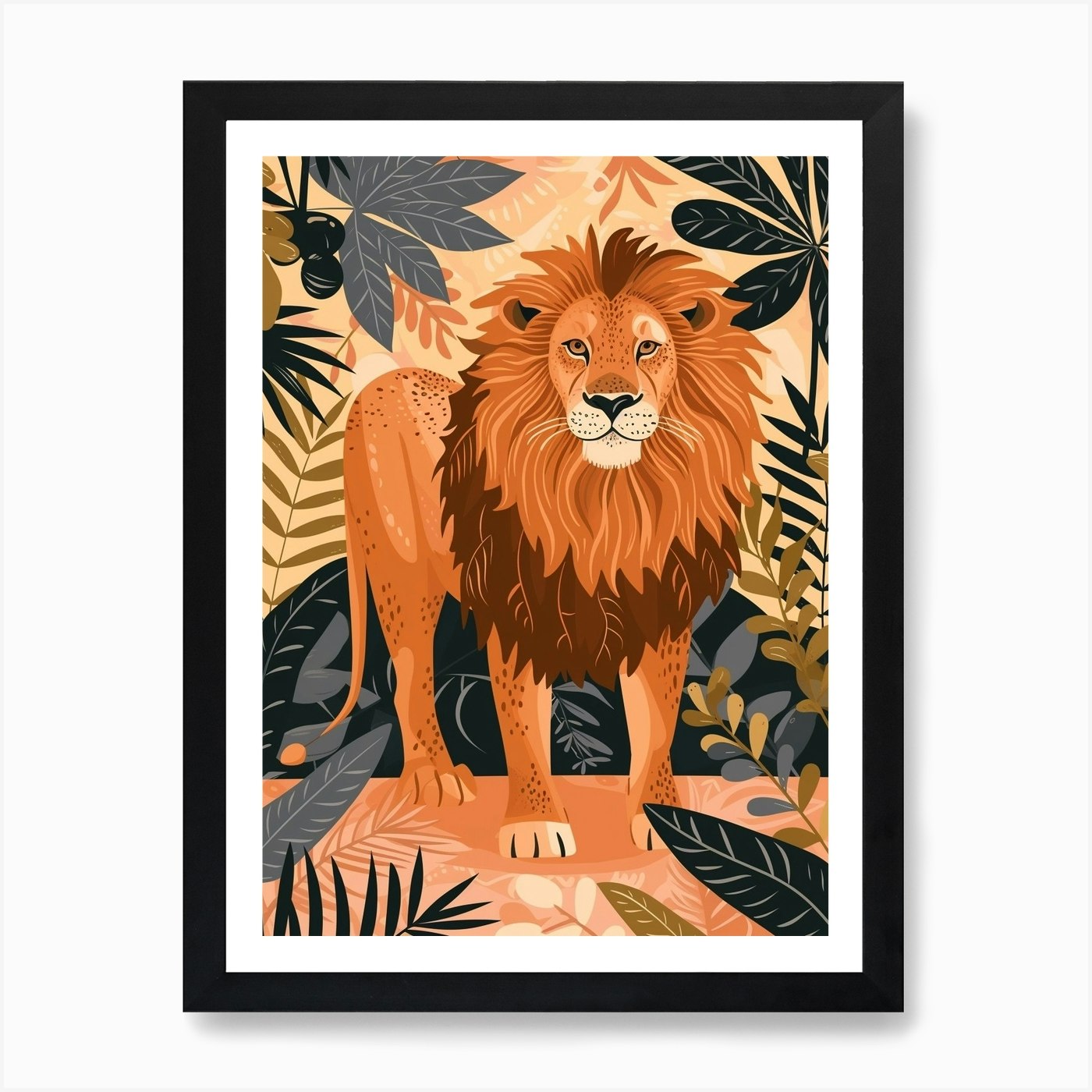 African Lion Symbolic Imagery Illus Framed Wall Art Poster Canvas Print Picture