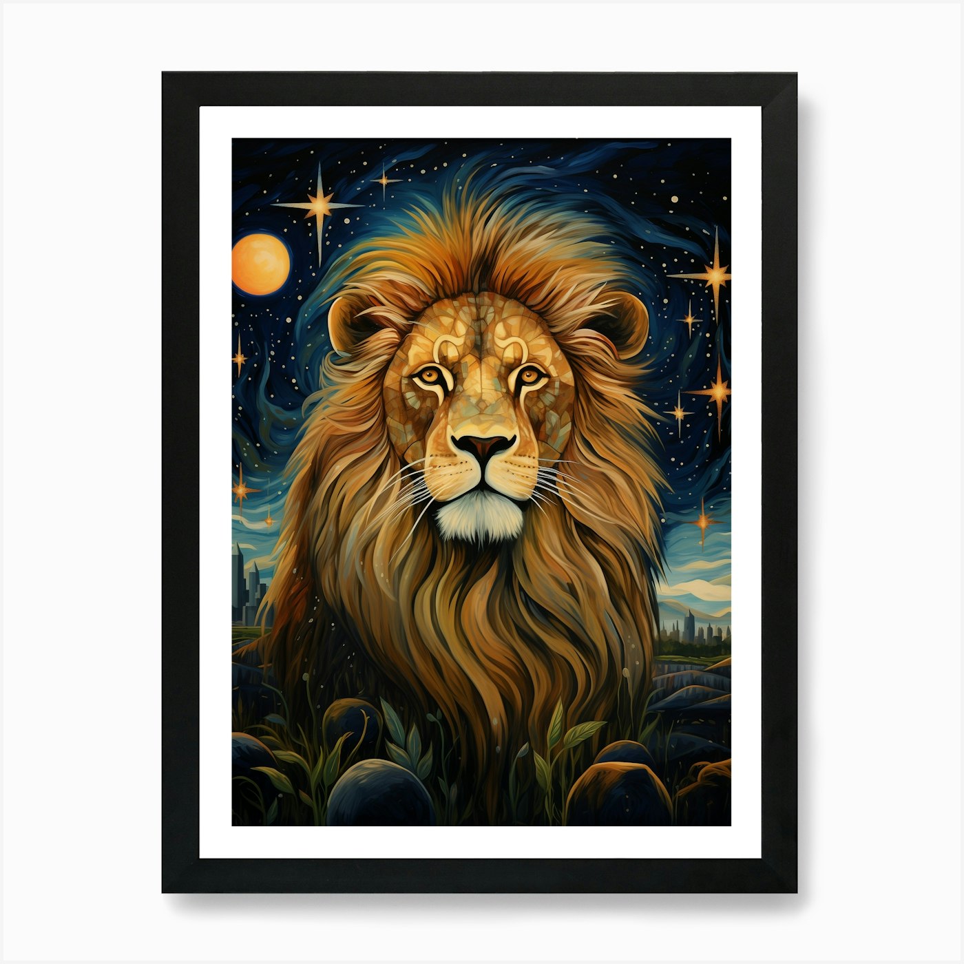 Lion At Night 1 Art Print Framed Wall Art Poster Canvas Print Picture