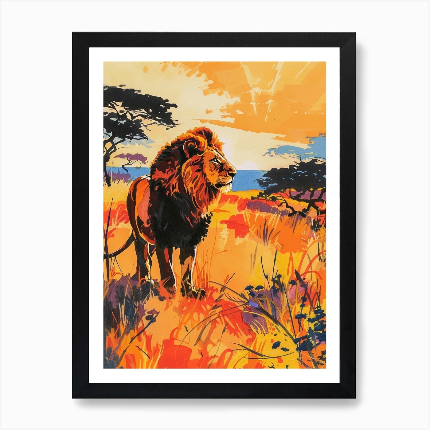 Southwest African Lion Hunting In T Framed Wall Art Poster Canvas Print Picture