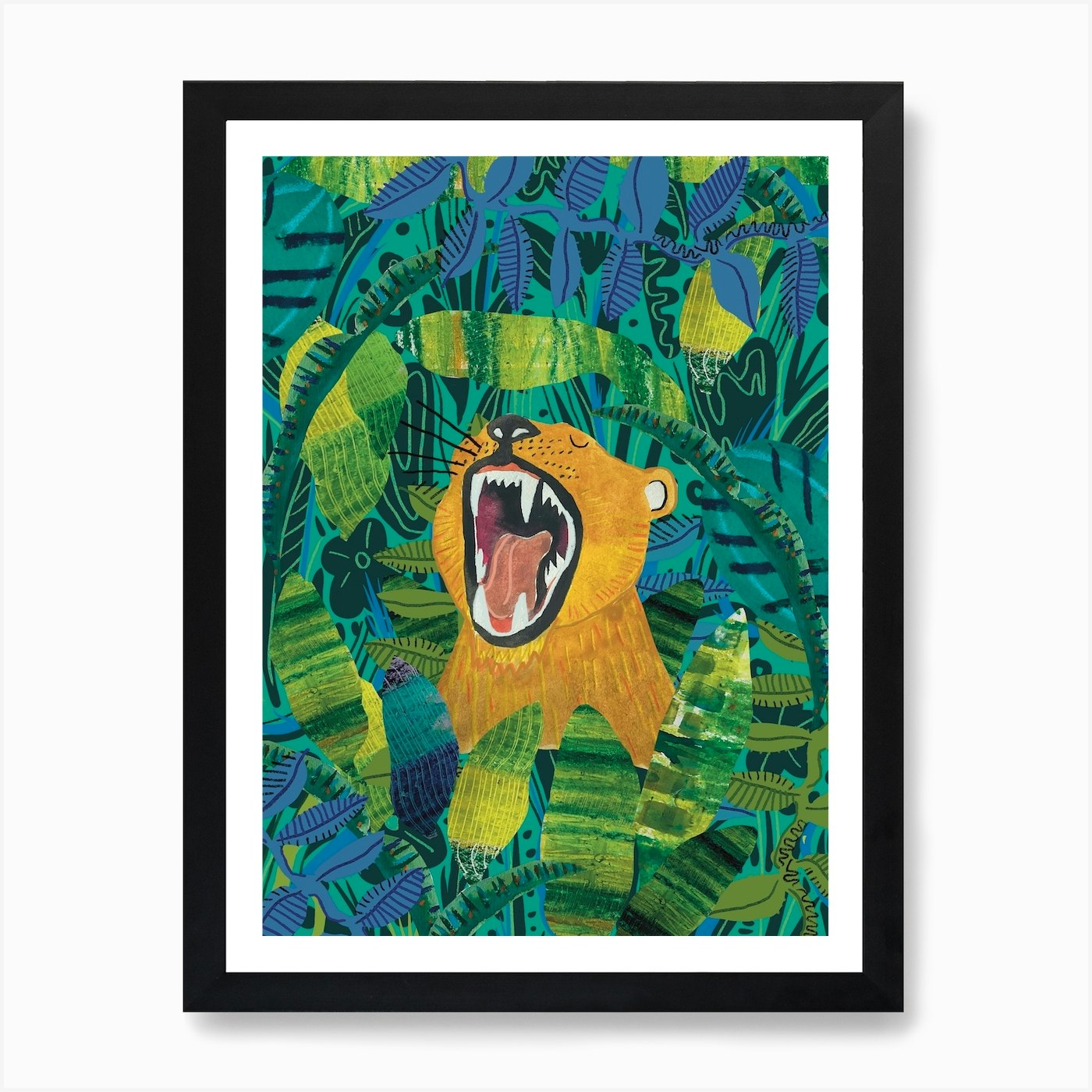 Lion Roar Watercolour Jungle Art Pr Framed Wall Art Poster Canvas Print Picture