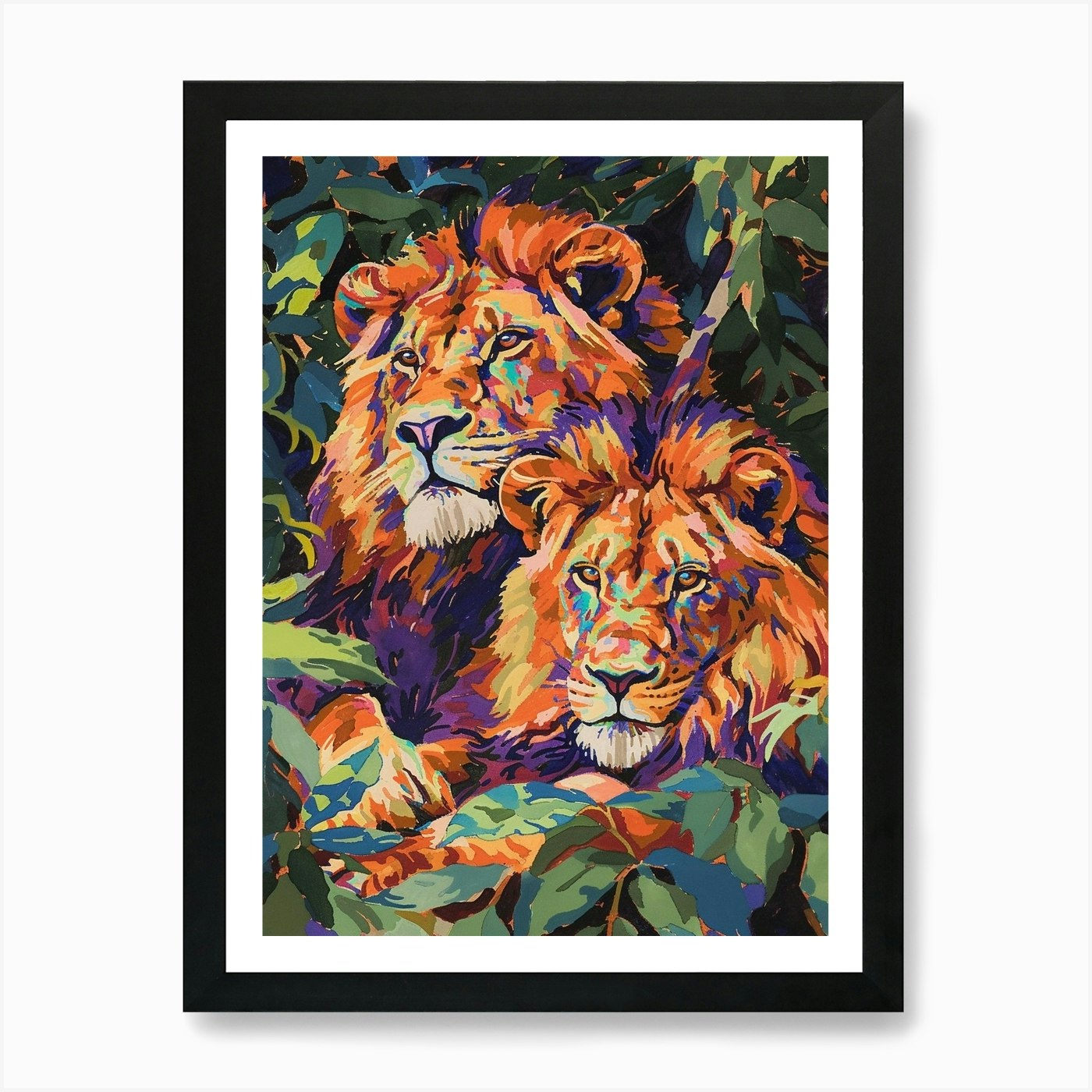 Asiatic Lion Mating Rituals Fauvist Framed Wall Art Poster Canvas Print Picture