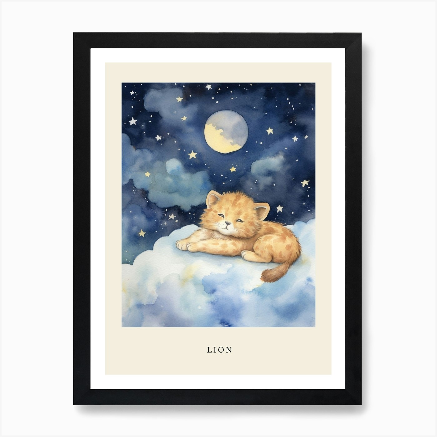 Baby Lion Cub 1 Sleeping In The Clo Framed Wall Art Poster Canvas Print Picture