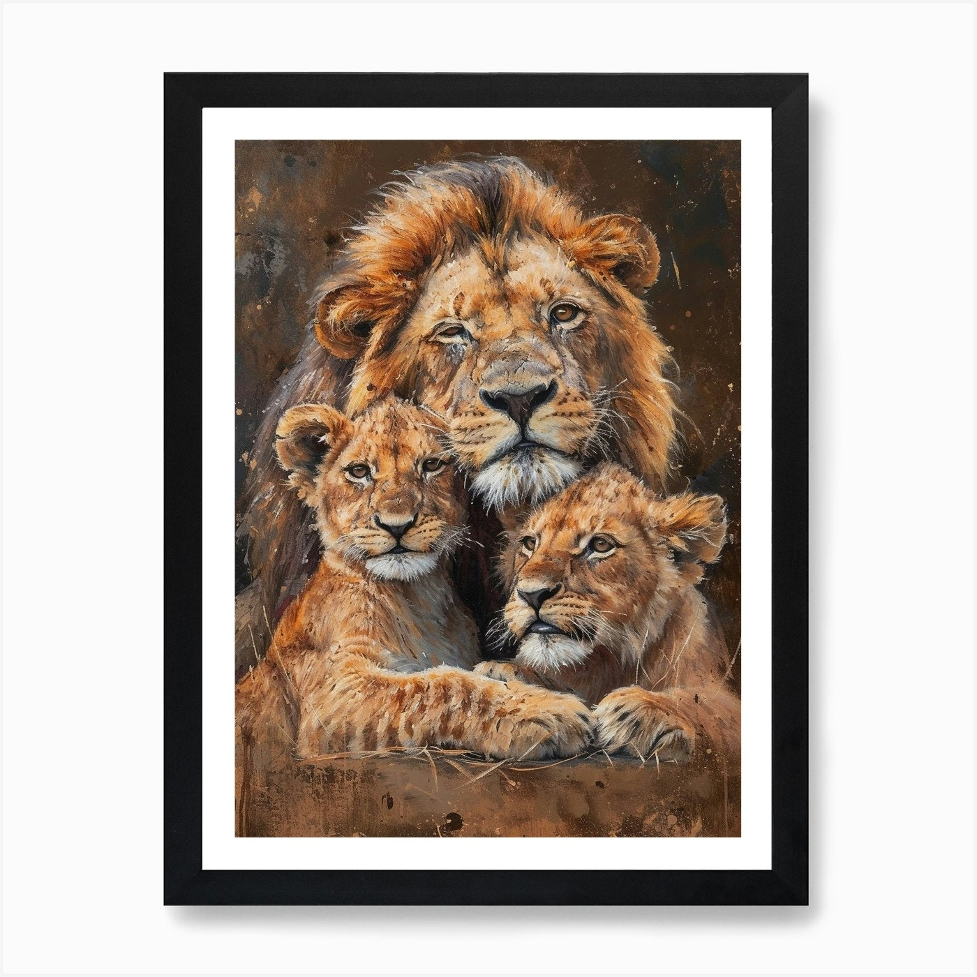 African Lion Family Bonding Acrylic Framed Wall Art Poster Canvas Print Picture