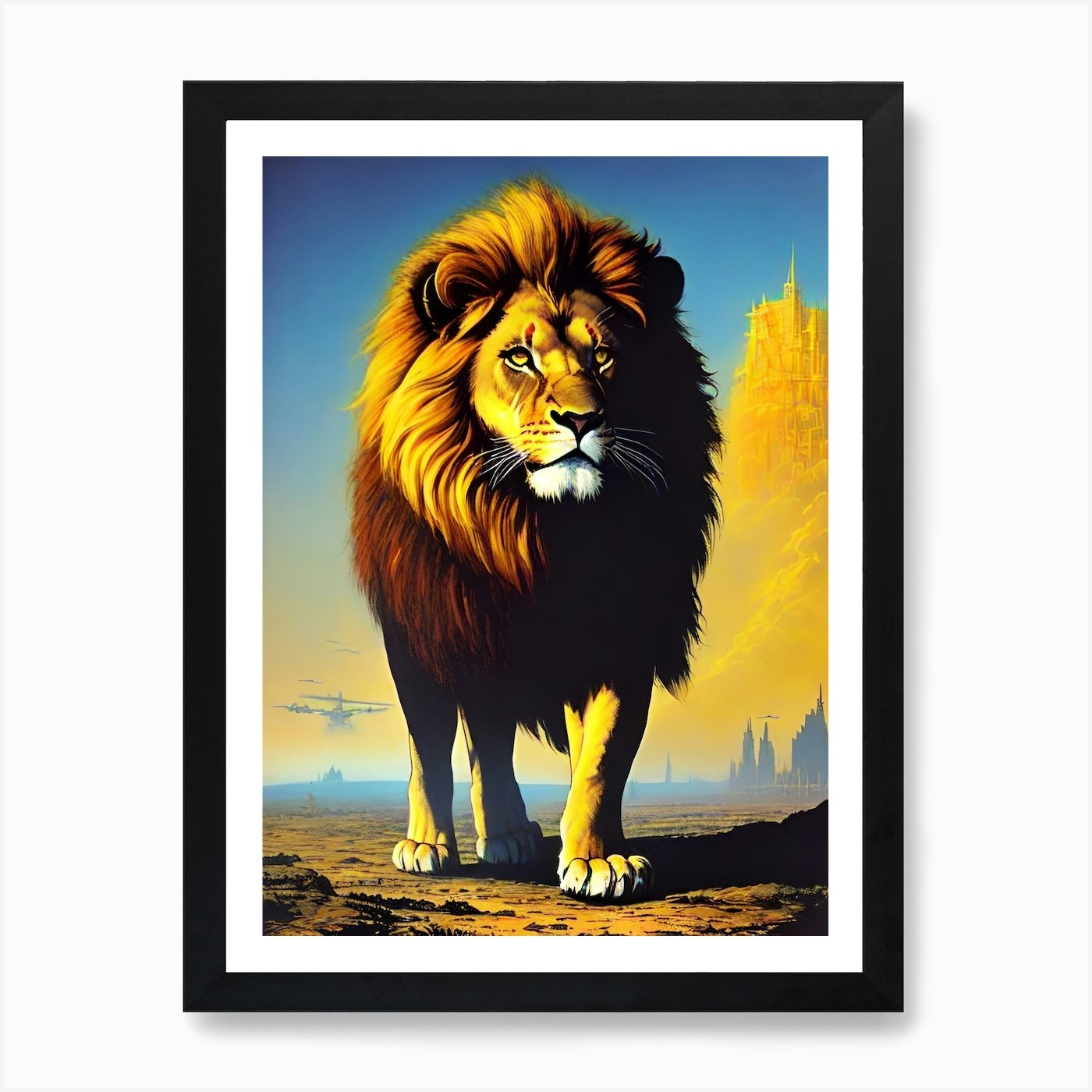 Lion In The Desert Art Print Framed Wall Art Poster Canvas Print Picture