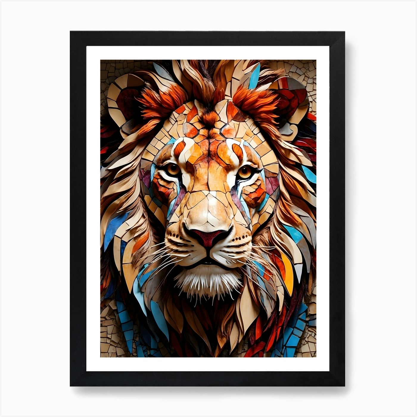 Mosaic Lion 2 Art Print Framed Wall Art Poster Canvas Print Picture