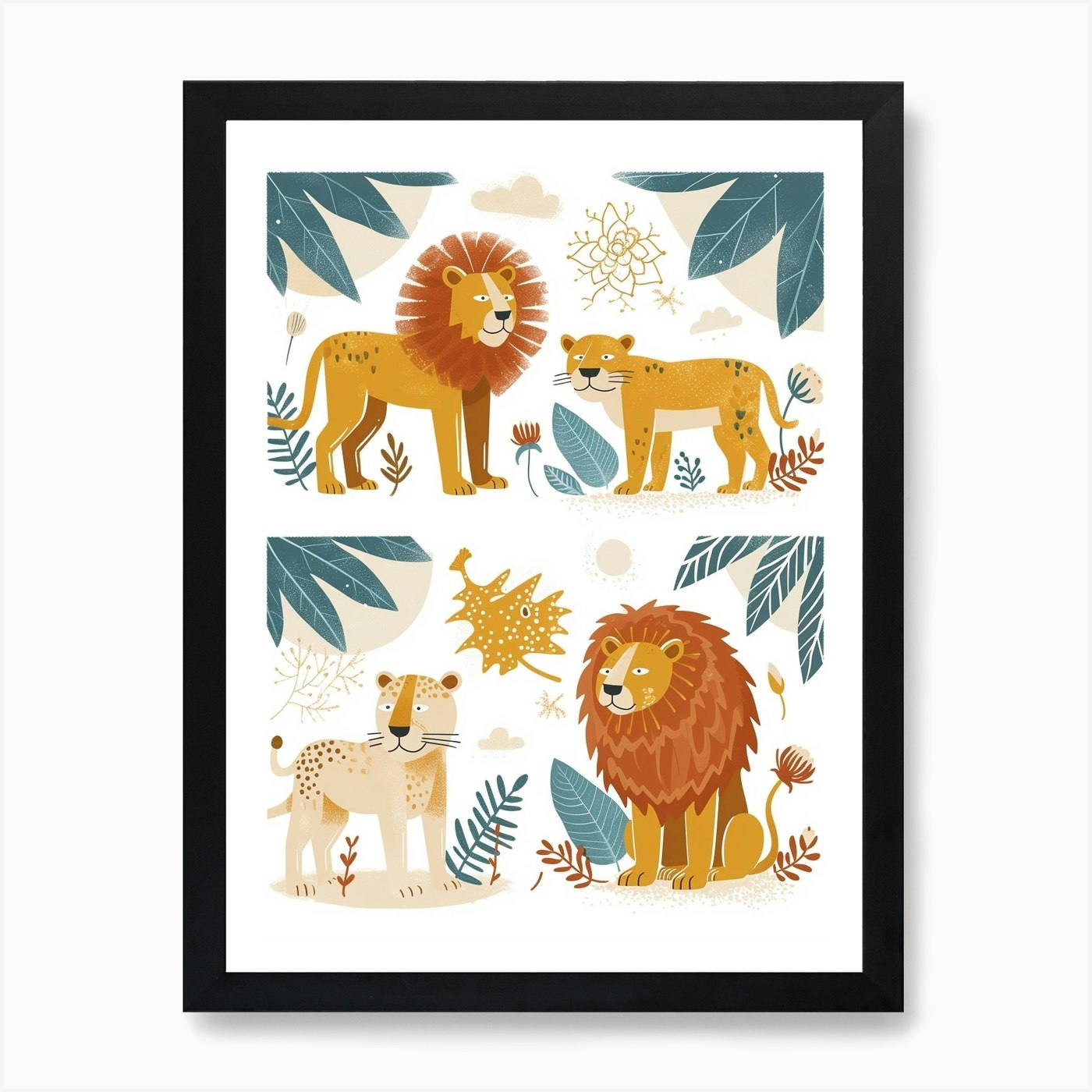 Barbary Lion Climbing A Tree Clipar Framed Wall Art Poster Canvas Print Picture
