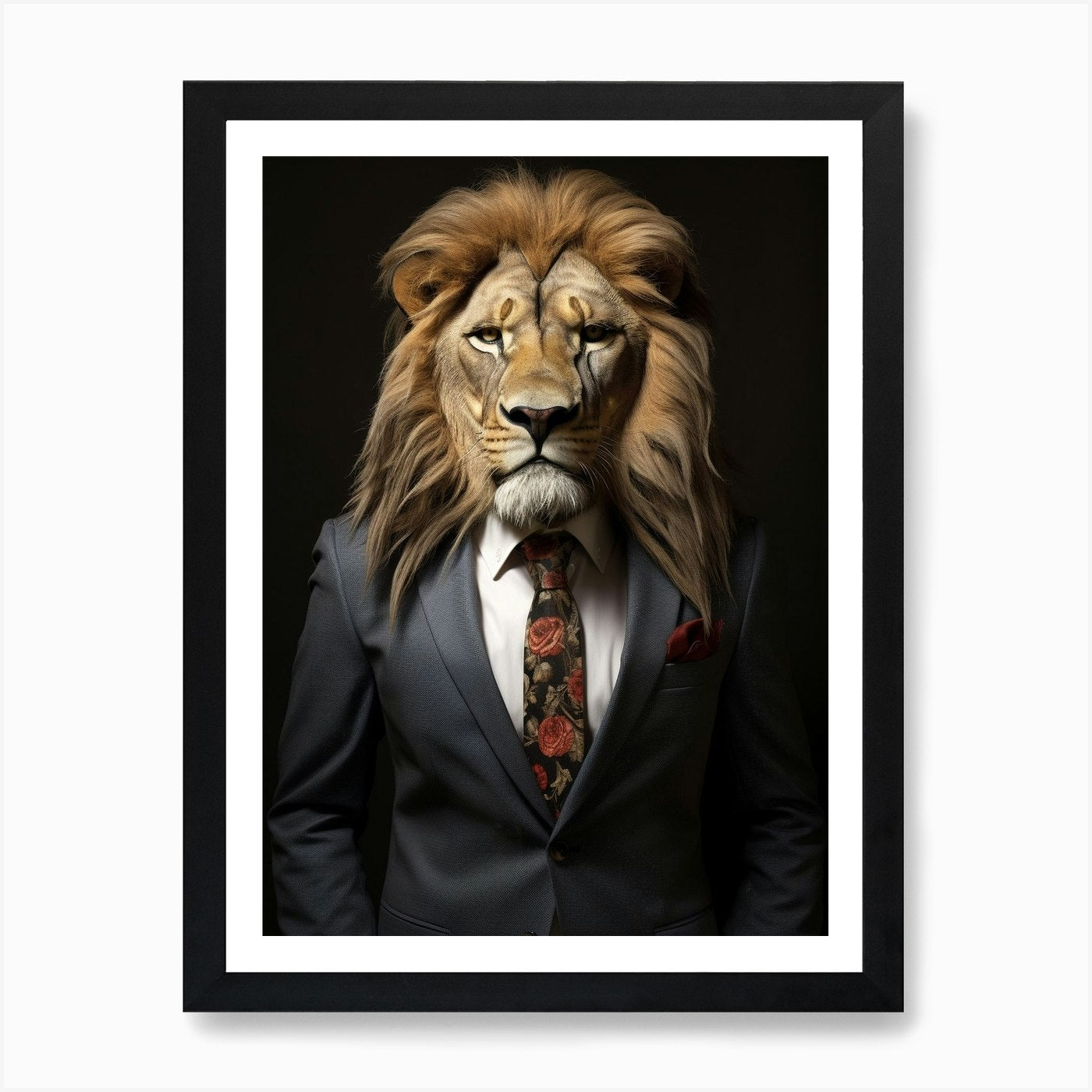 African Lion Wearing A Suit 7 Art P Framed Wall Art Poster Canvas Print Picture
