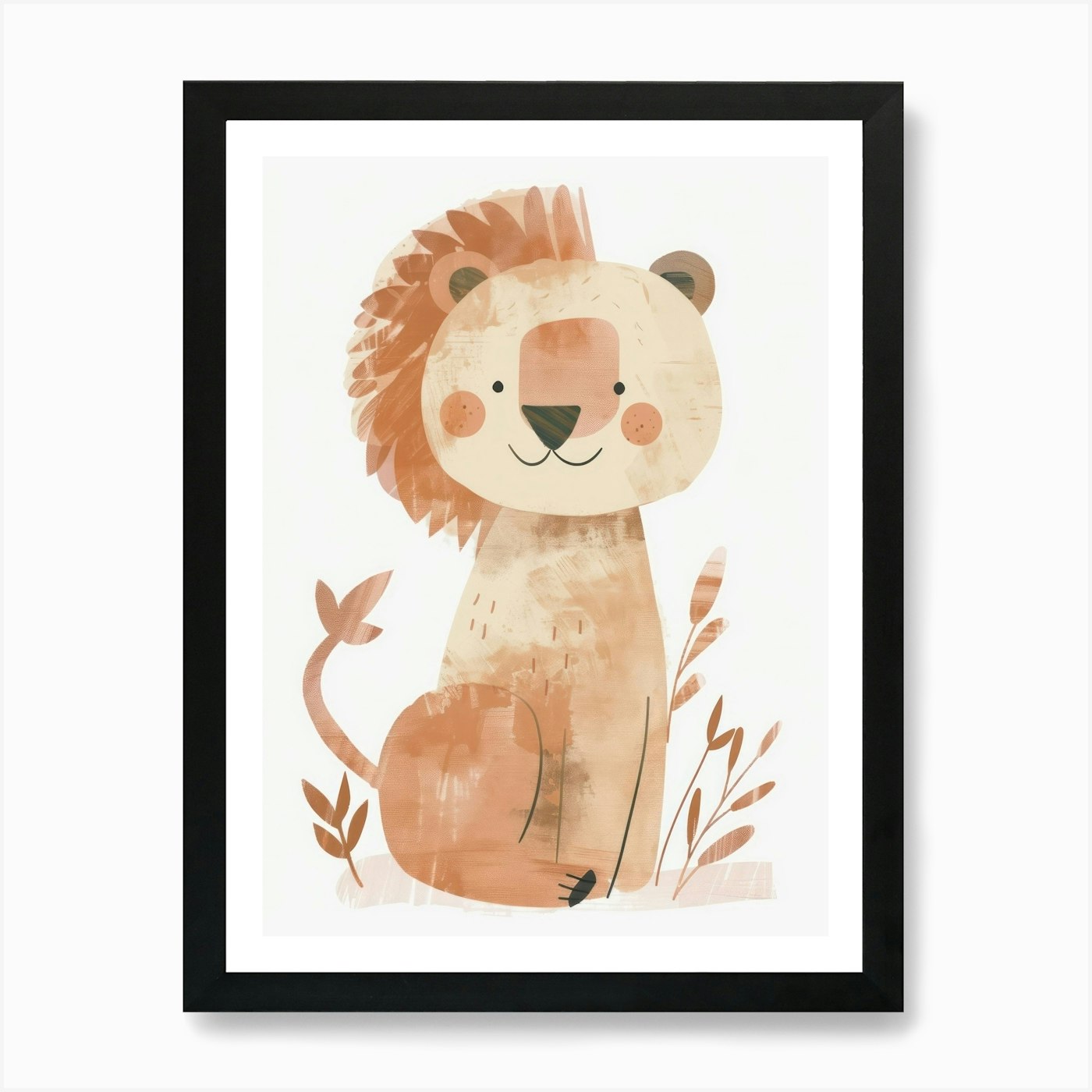 Charming Nursery Kids Animals Lion Framed Wall Art Poster Canvas Print Picture
