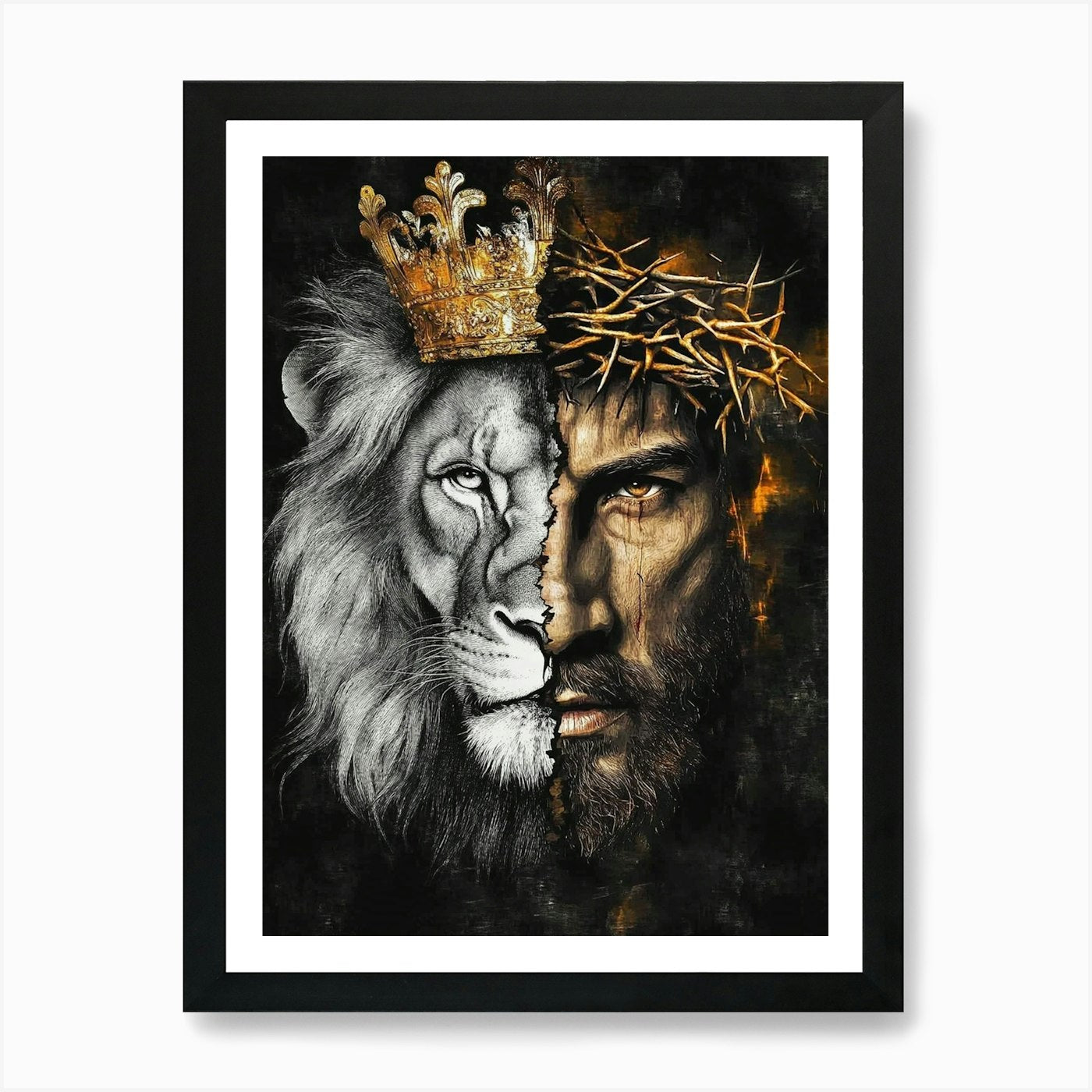 Jesus And Lion Art Print Framed Wall Art Poster Canvas Print Picture