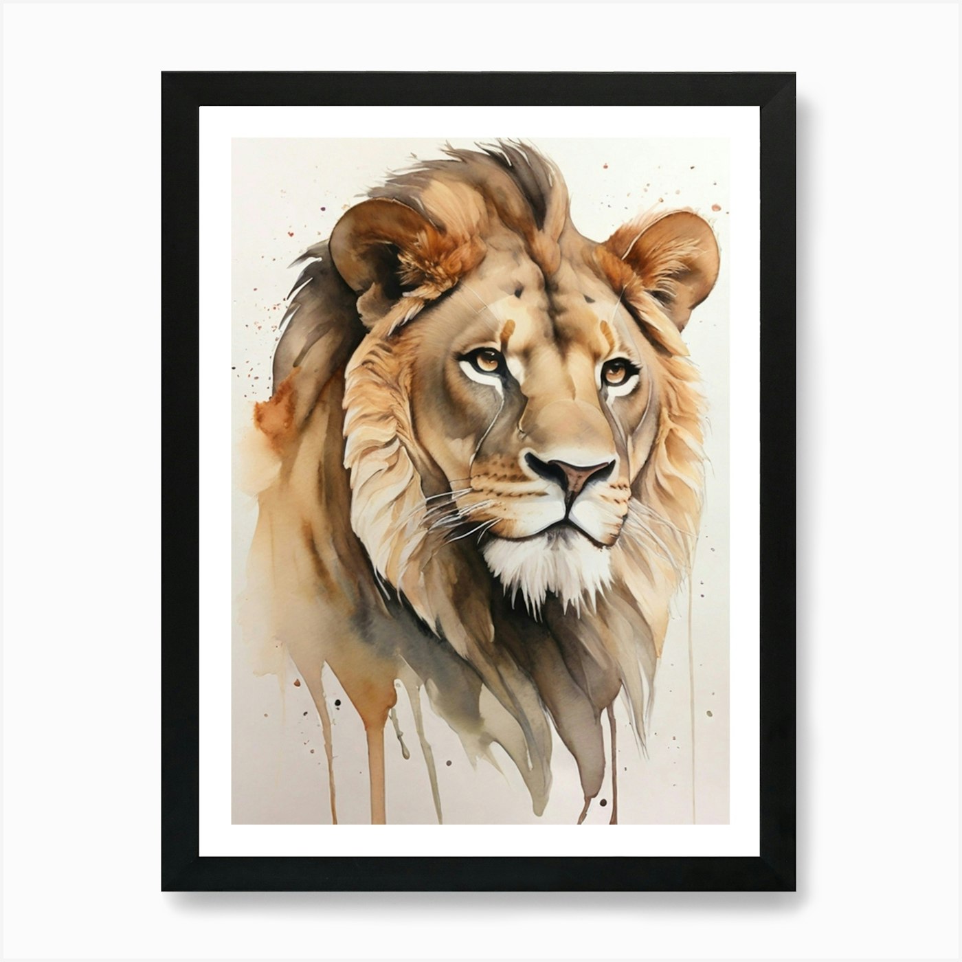 Lion Watercolor Painting 7 Art Prin Framed Wall Art Poster Canvas Print Picture