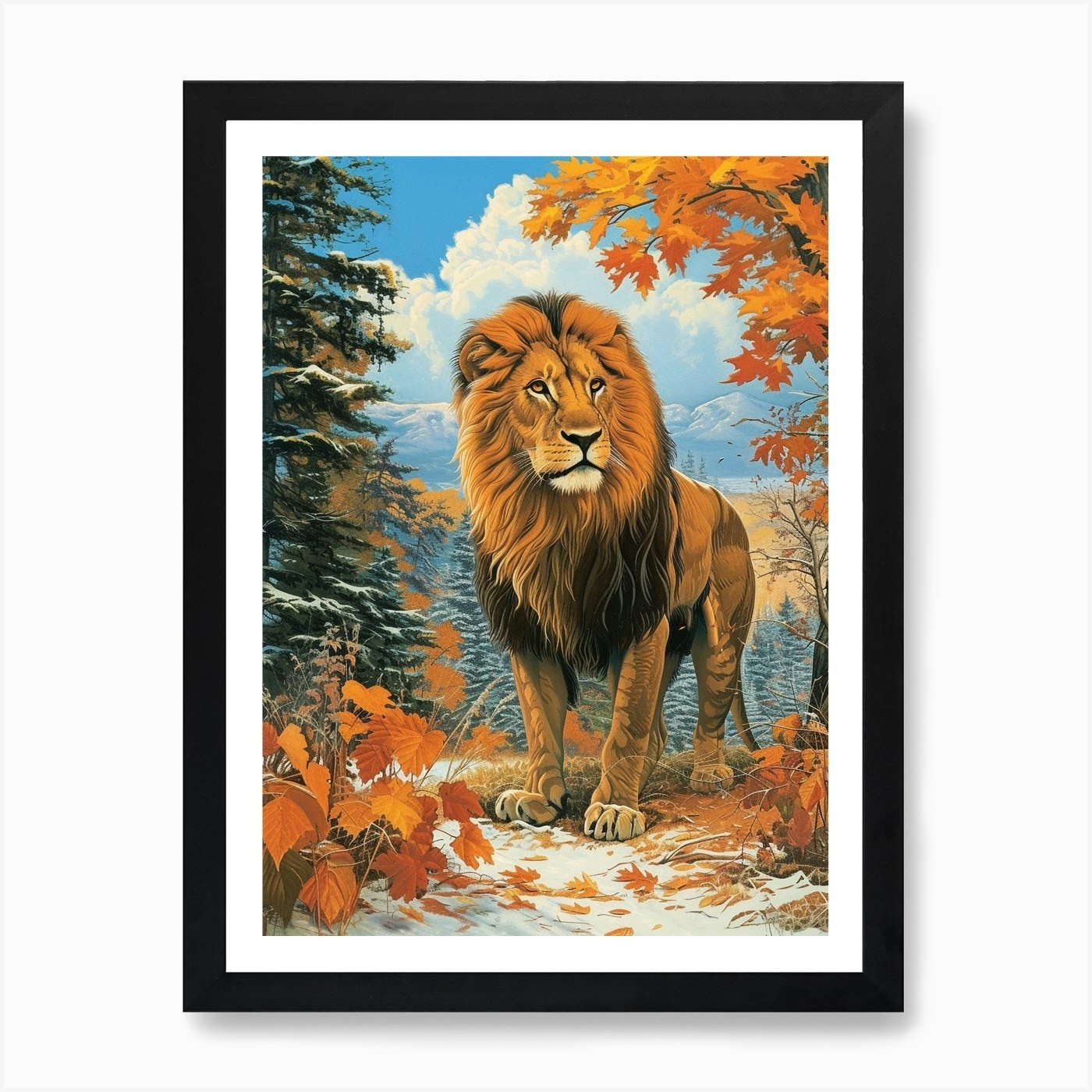 Barbary Lion Relief Illustration 1 Framed Wall Art Poster Canvas Print Picture