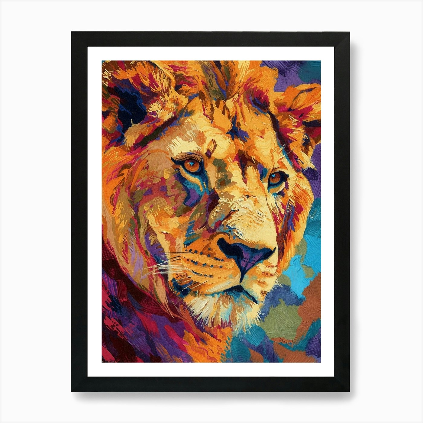 Transvaal Lion Portrait Close Up Fa Framed Wall Art Poster Canvas Print Picture