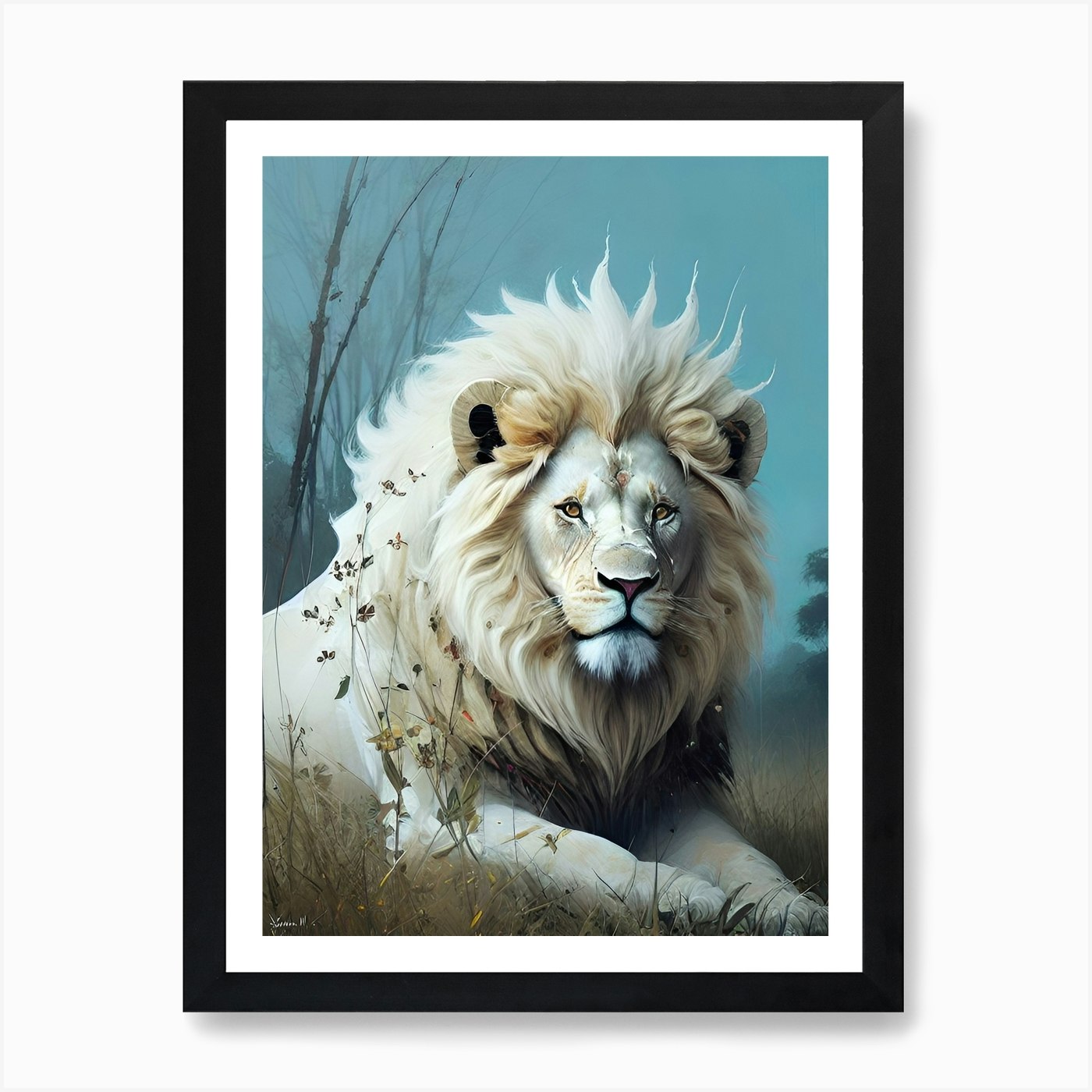Lion white Art Print Framed Wall Art Poster Canvas Print Picture