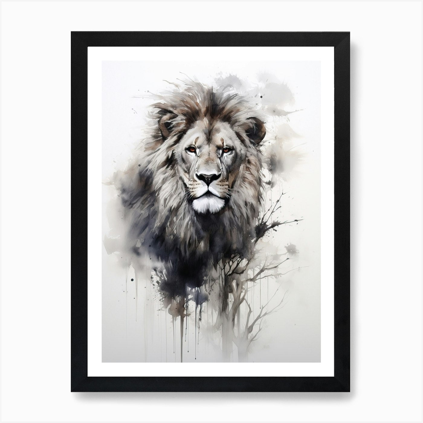 Lion Art Painting Wash Paint Style Framed Wall Art Poster Canvas Print Picture