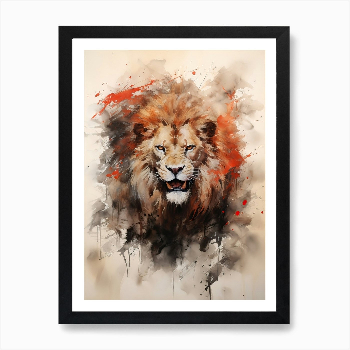 Lion Art Painting Chinese Brush Pai Framed Wall Art Poster Canvas Print Picture