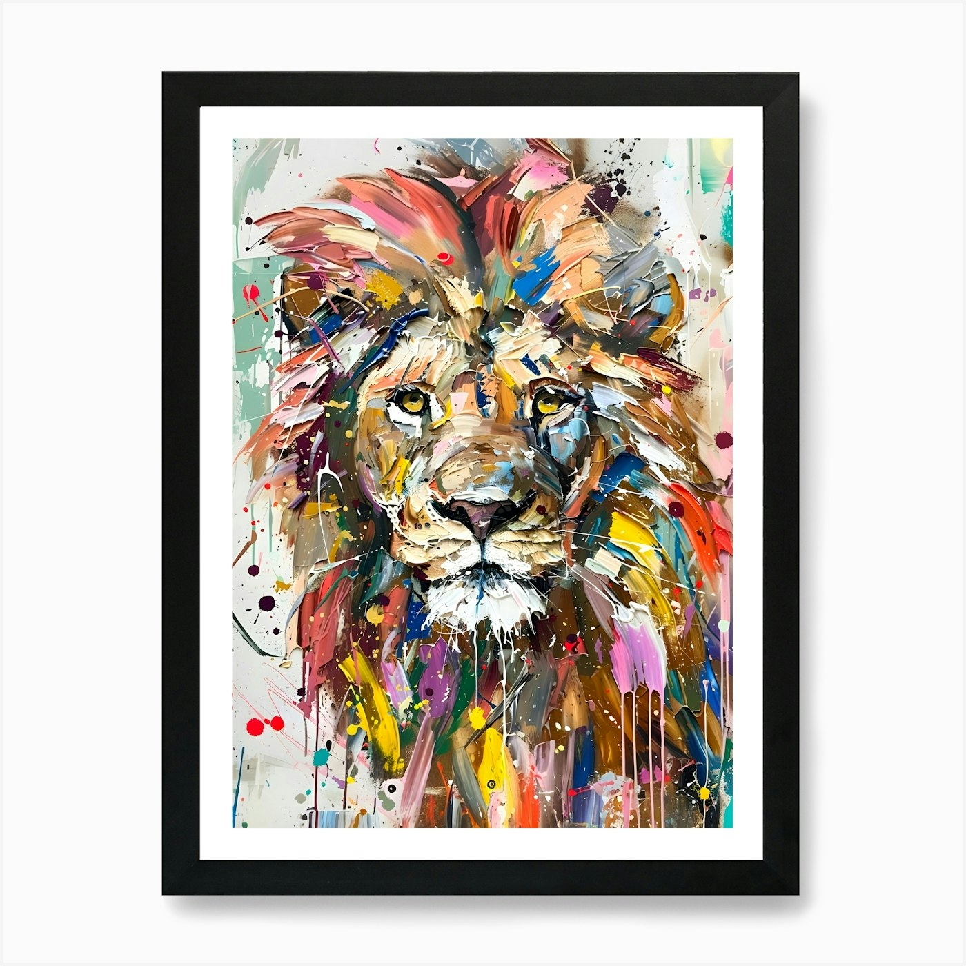 Abstract Lion Colourful Art Print A Framed Wall Art Poster Canvas Print Picture