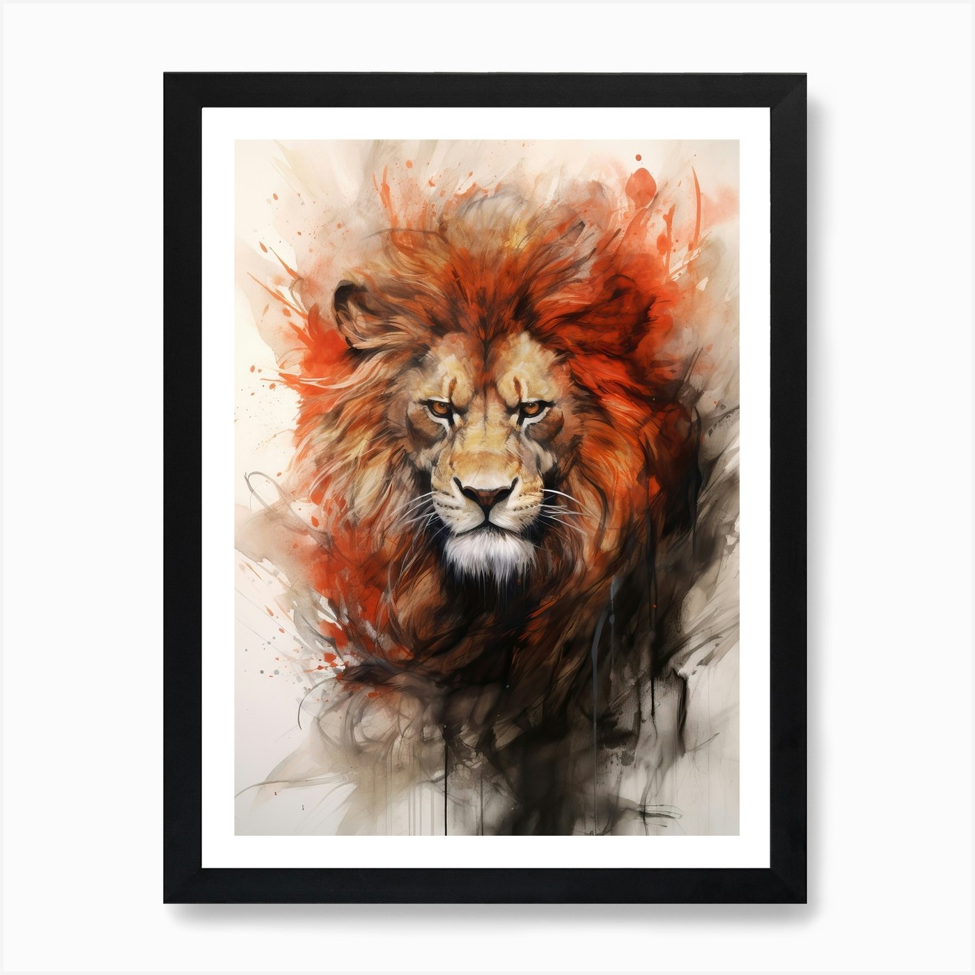 Lion Art Painting Chinese Brush Pai Framed Wall Art Poster Canvas Print Picture
