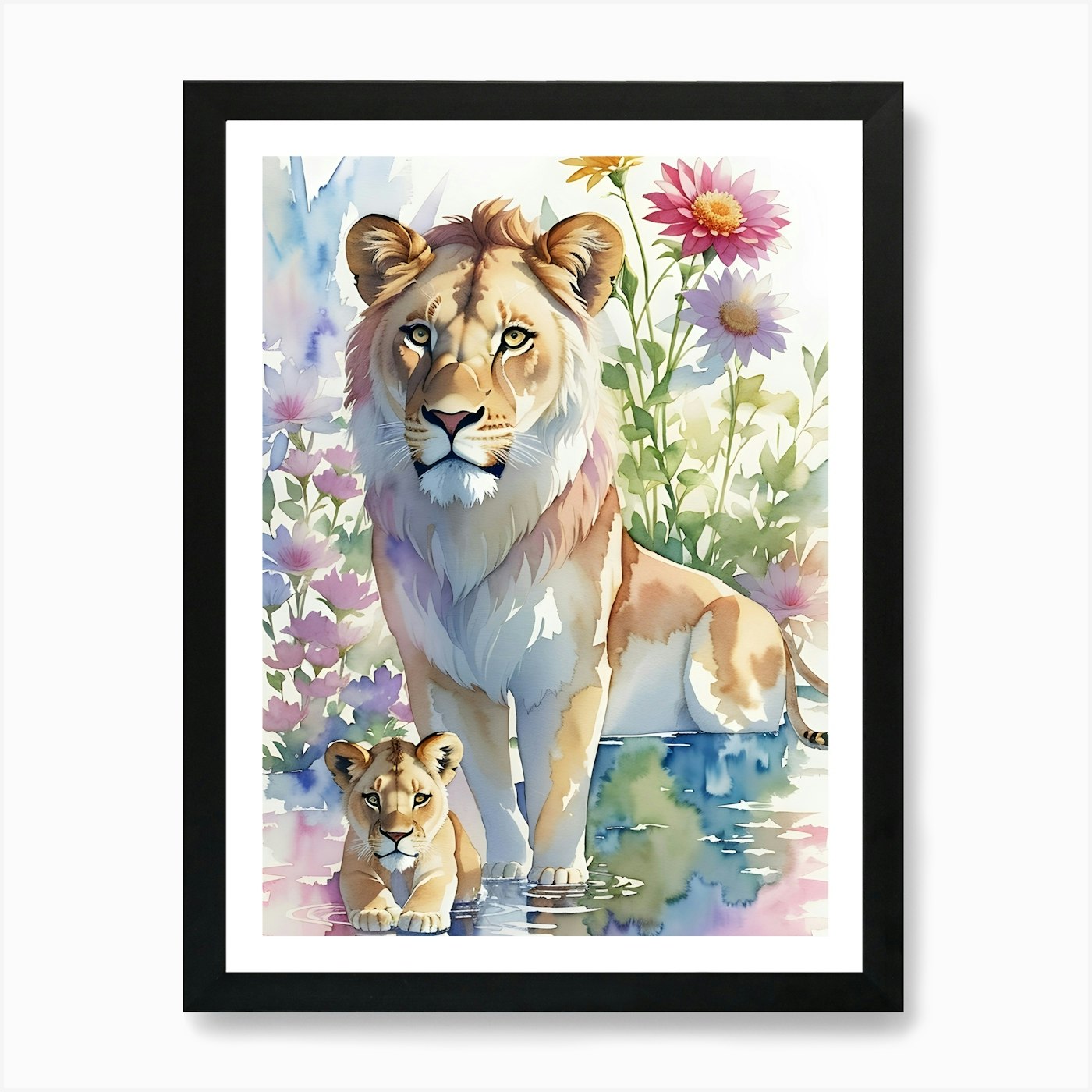 Lion And Cub 4 Art Print Framed Wall Art Poster Canvas Print Picture