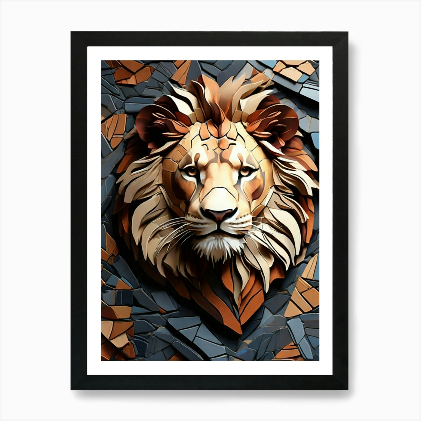 Mosaic Lion Head Art Print Framed Wall Art Poster Canvas Print Picture