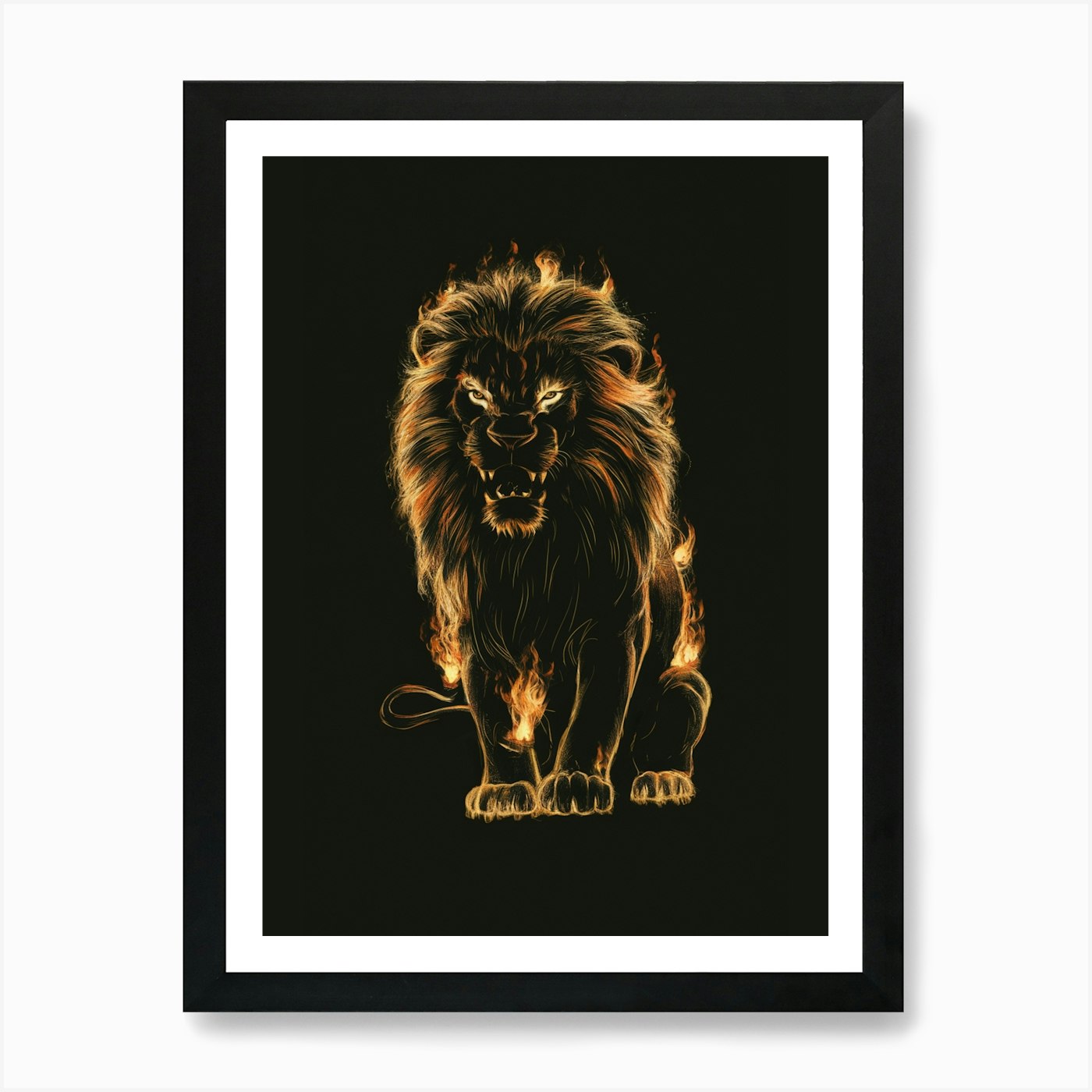Lion On Fire 1 Art Print Framed Wall Art Poster Canvas Print Picture