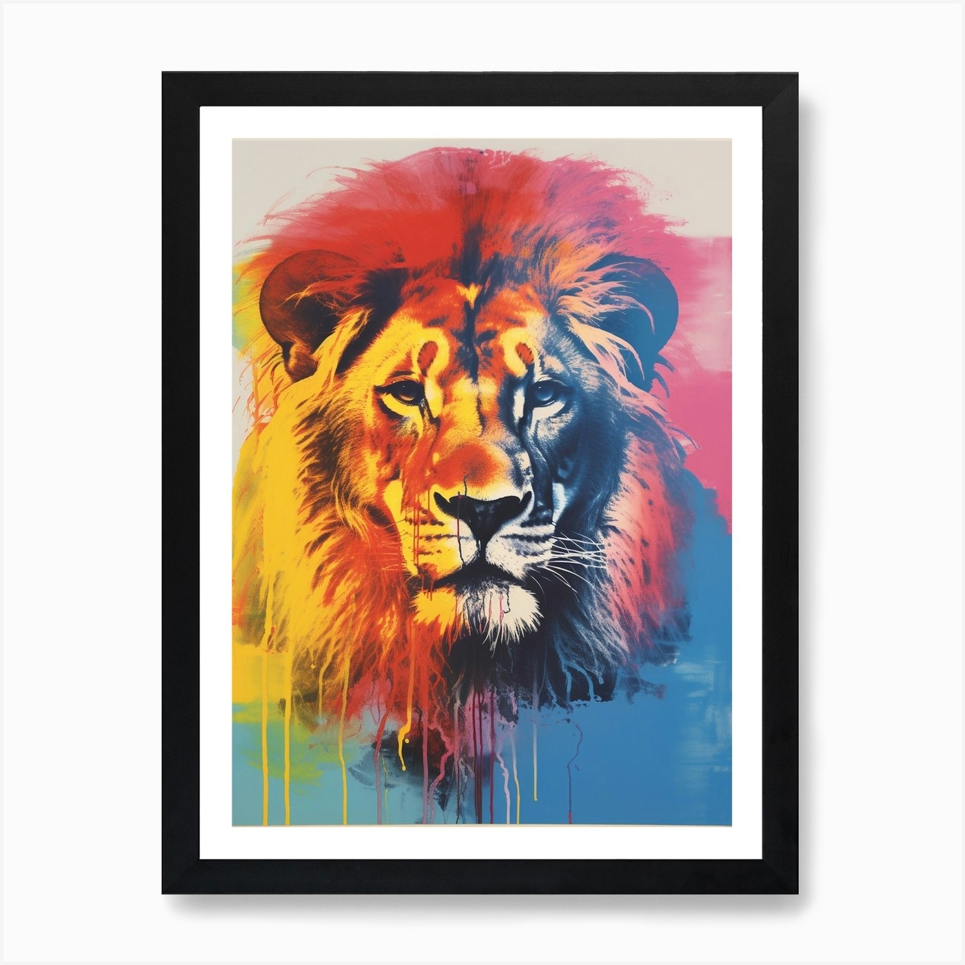 Lion Pop Art Risograph Inspired 3 A Framed Wall Art Poster Canvas Print Picture