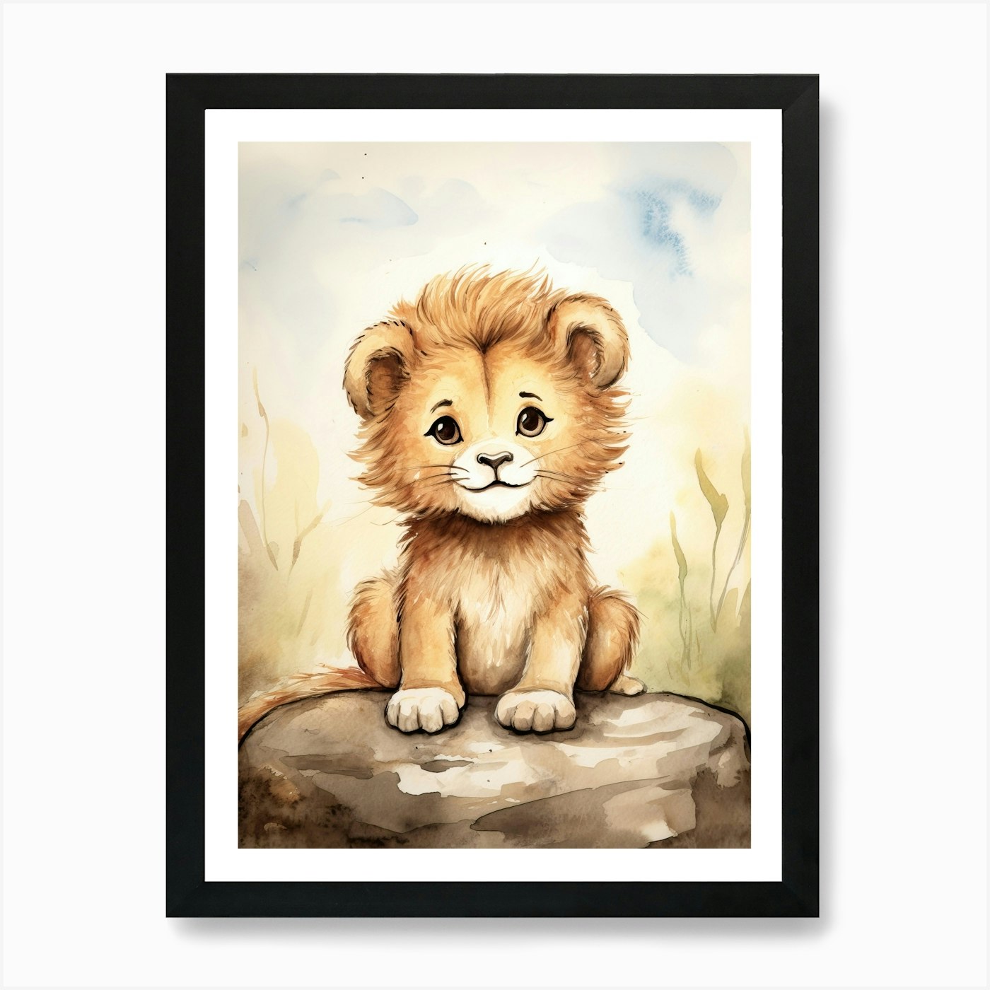 Writing Watercolour Lion Art Painti Framed Wall Art Poster Canvas Print Picture