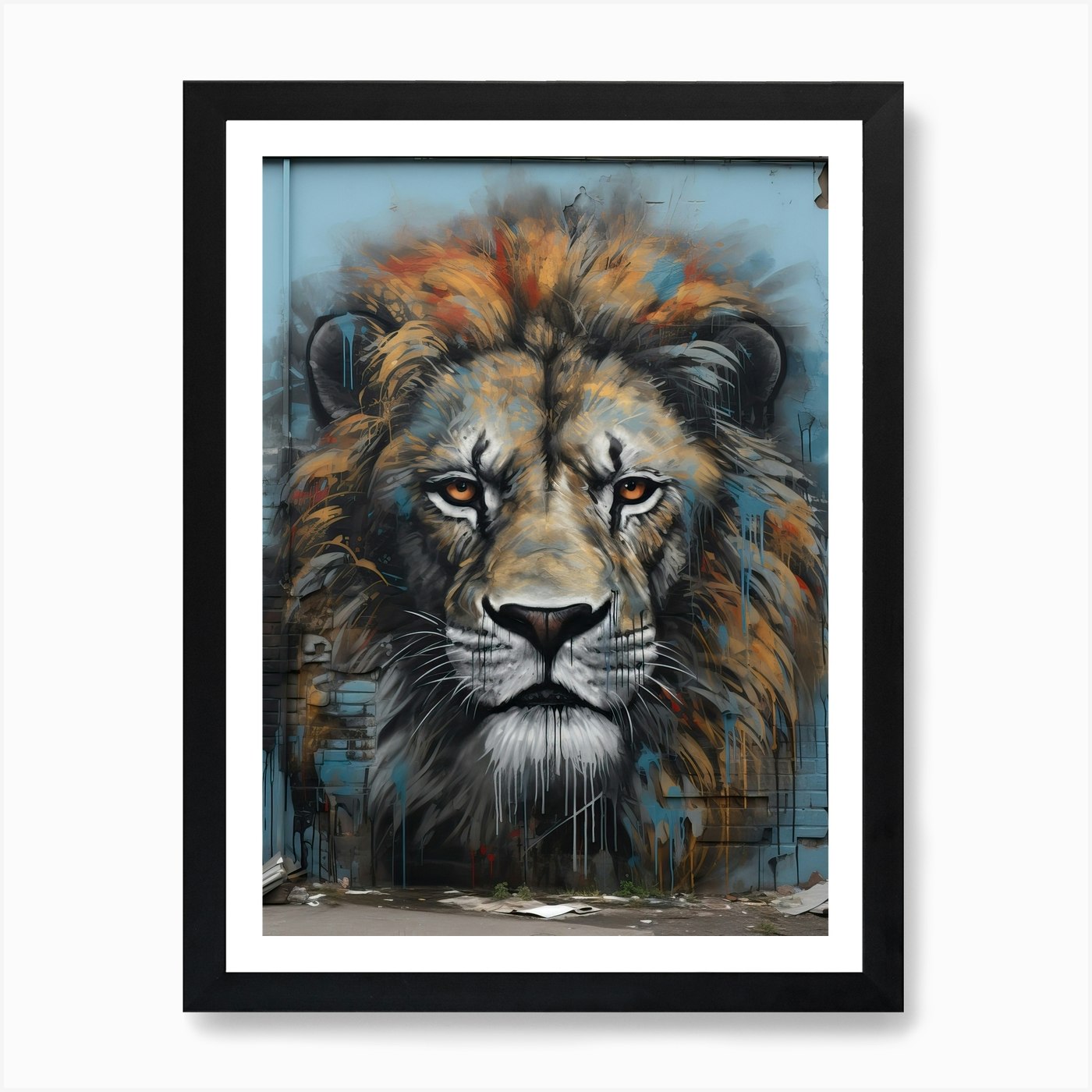Lion Art Painting Street Art Style Framed Wall Art Poster Canvas Print Picture