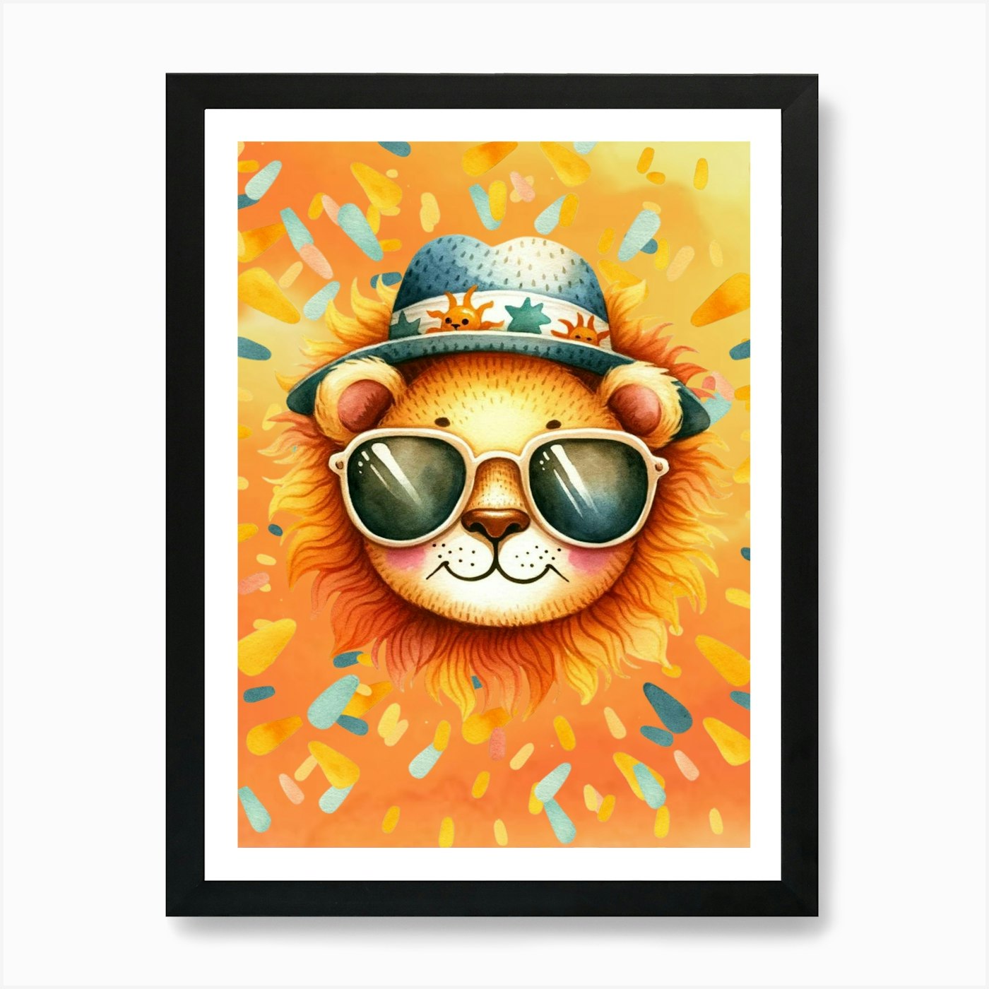 Animal Art Lion Lion In Sunglasses Framed Wall Art Poster Canvas Print Picture