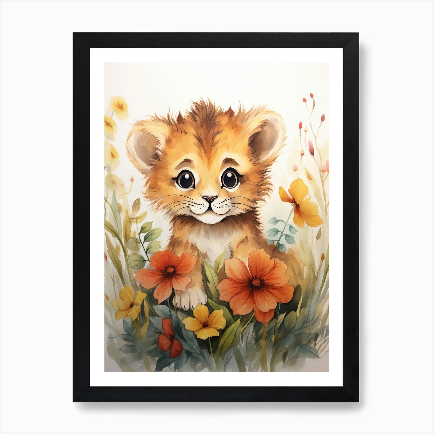Drawing Watercolour Lion Art Painti Framed Wall Art Poster Canvas Print Picture