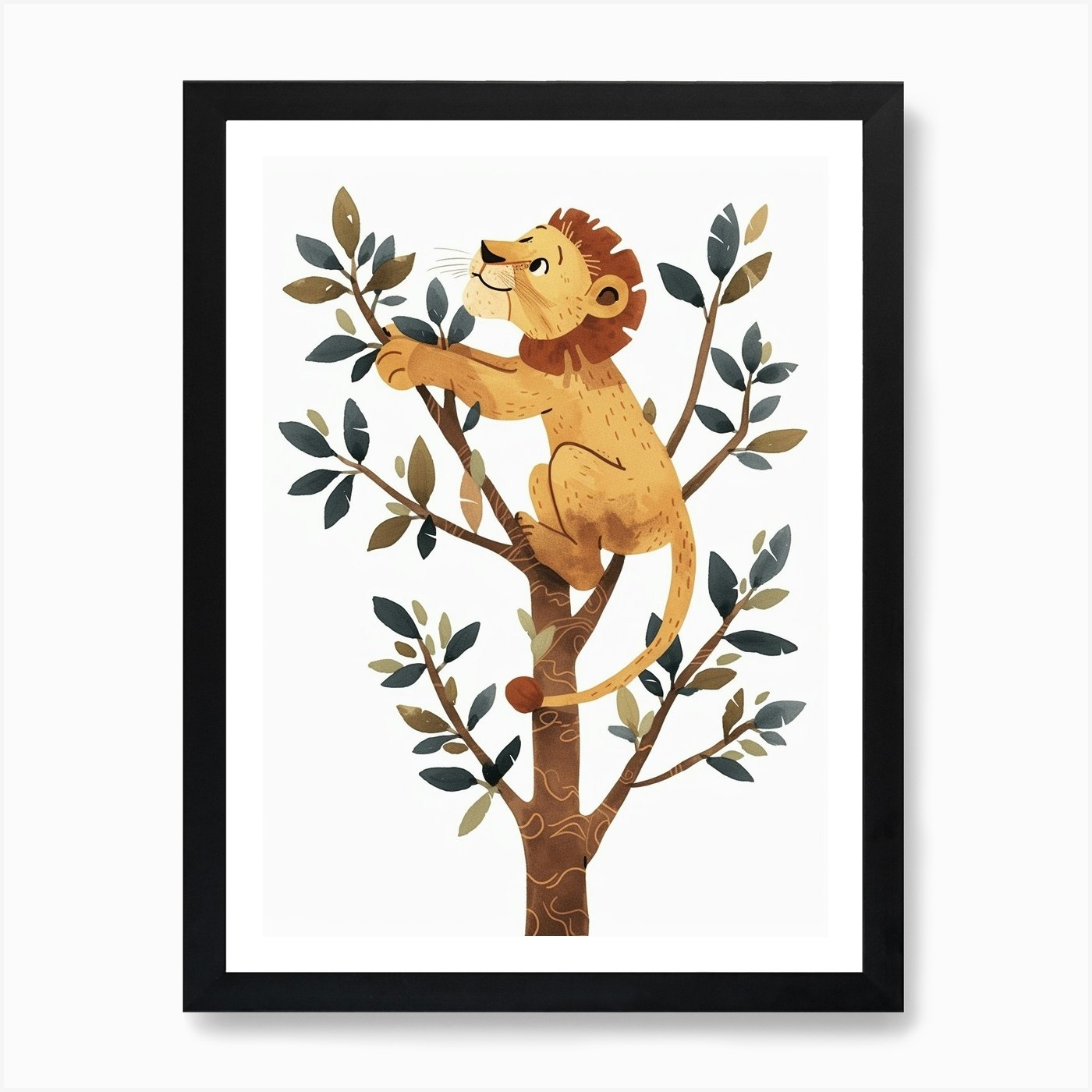 African Lion Climbing A Tree Clipar Framed Wall Art Poster Canvas Print Picture