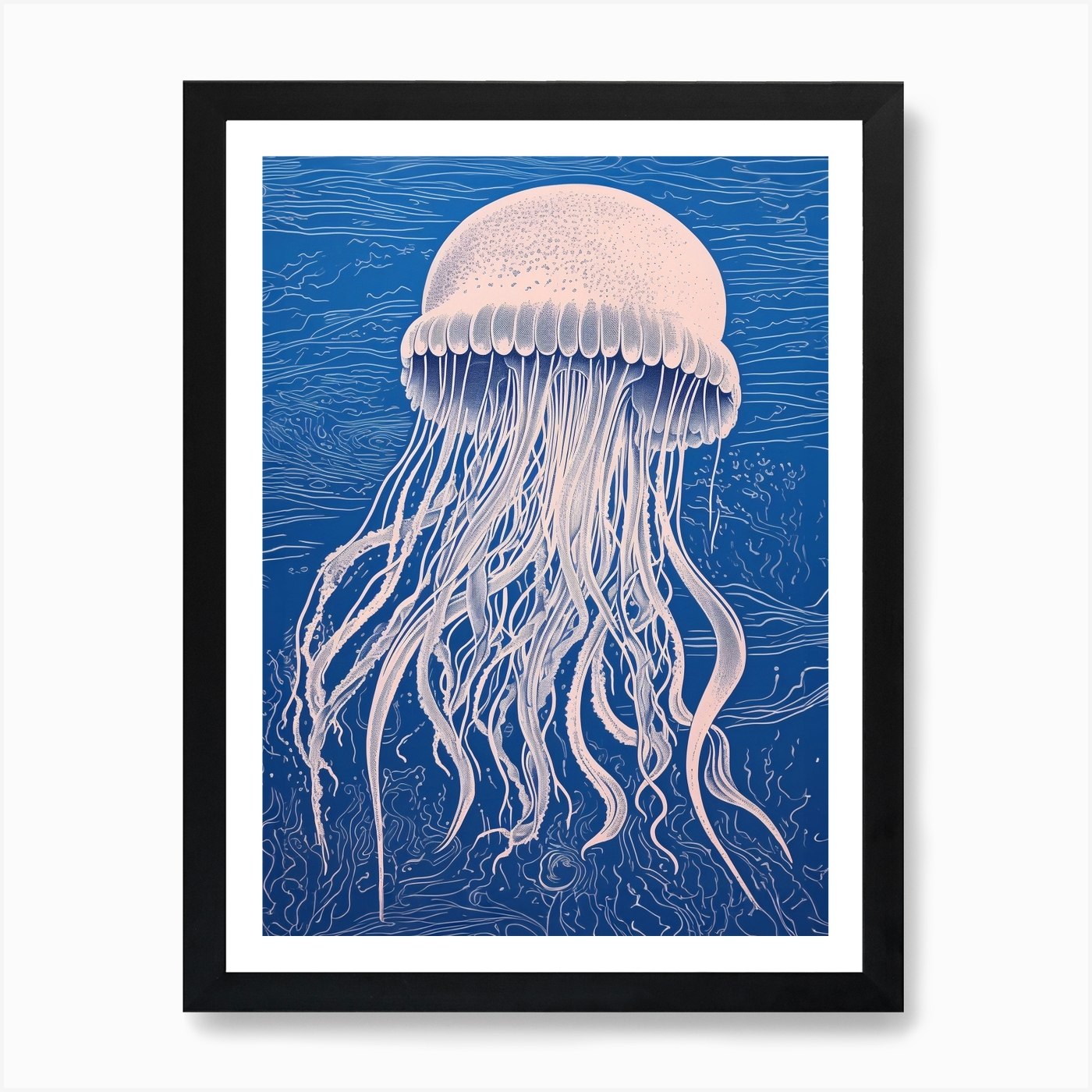 Lions Mane Jellyfish Washed Illustr Framed Wall Art Poster Canvas Print Picture