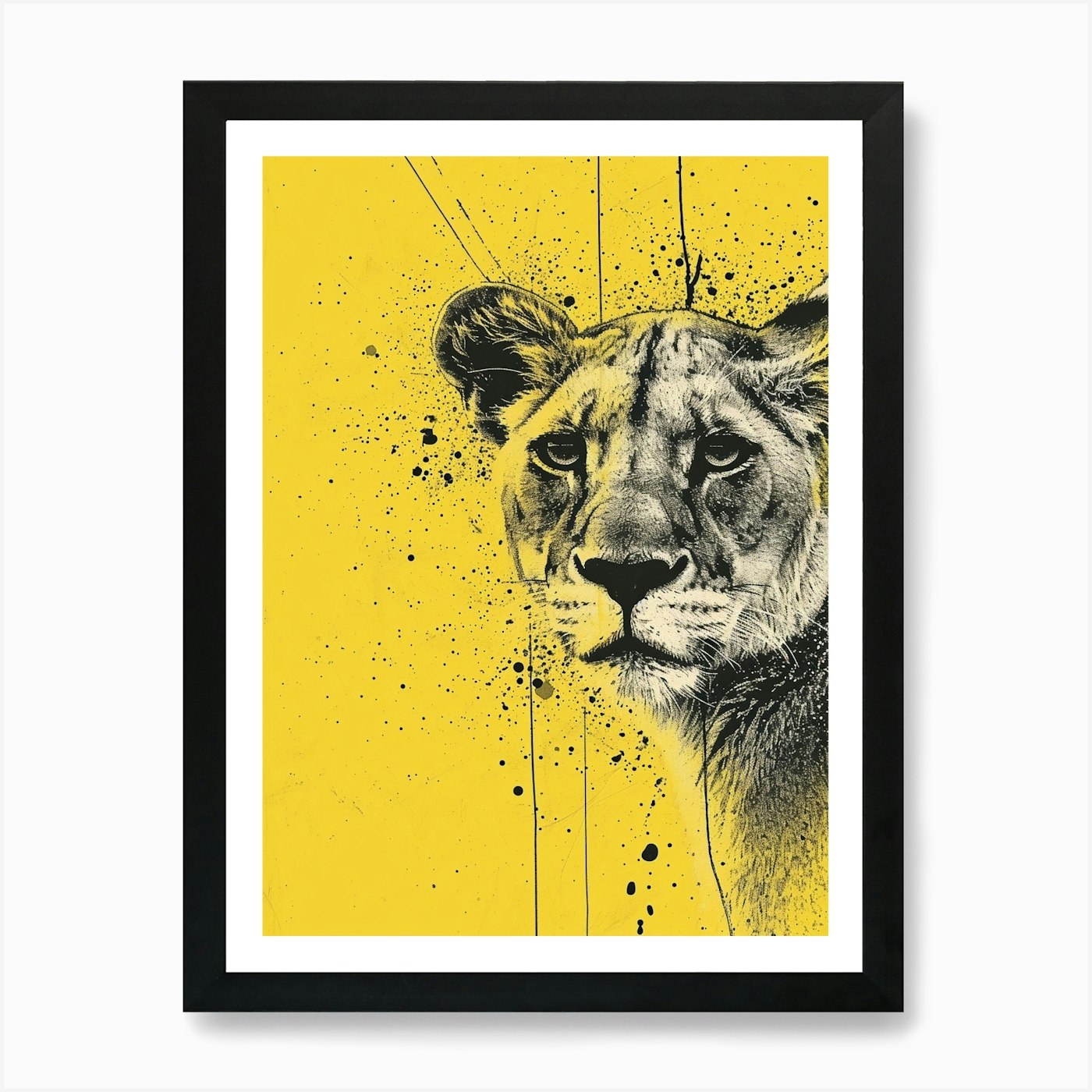 Yellow Mountain Lion 1 Art Print Framed Wall Art Poster Canvas Print Picture