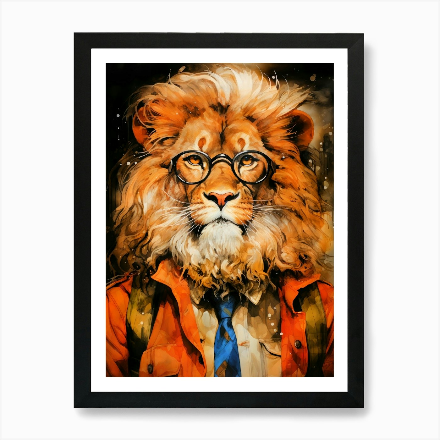Lion In Glasses animal Art Print Framed Wall Art Poster Canvas Print Picture