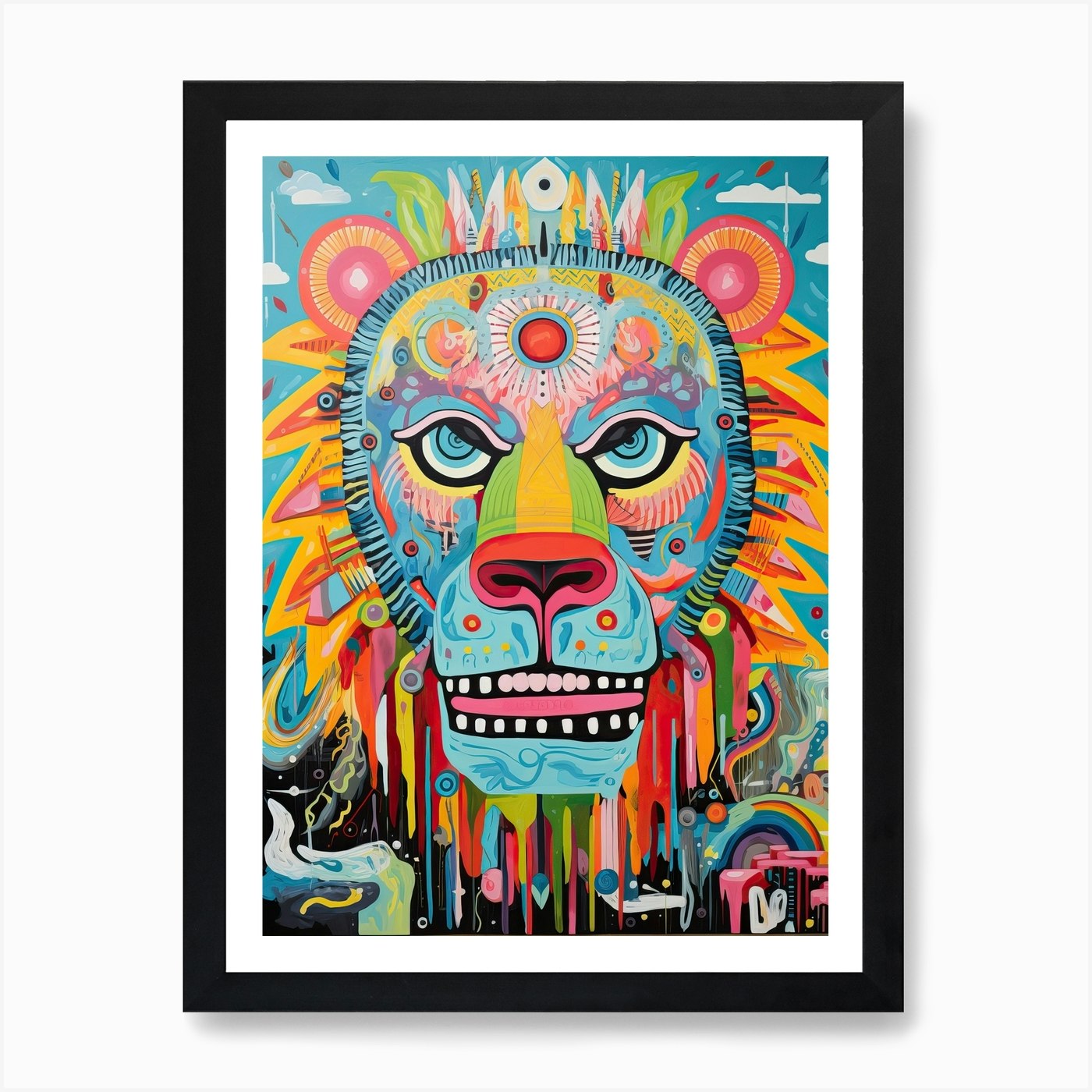 Lion Art Painting Outsider Style 4 Framed Wall Art Poster Canvas Print Picture