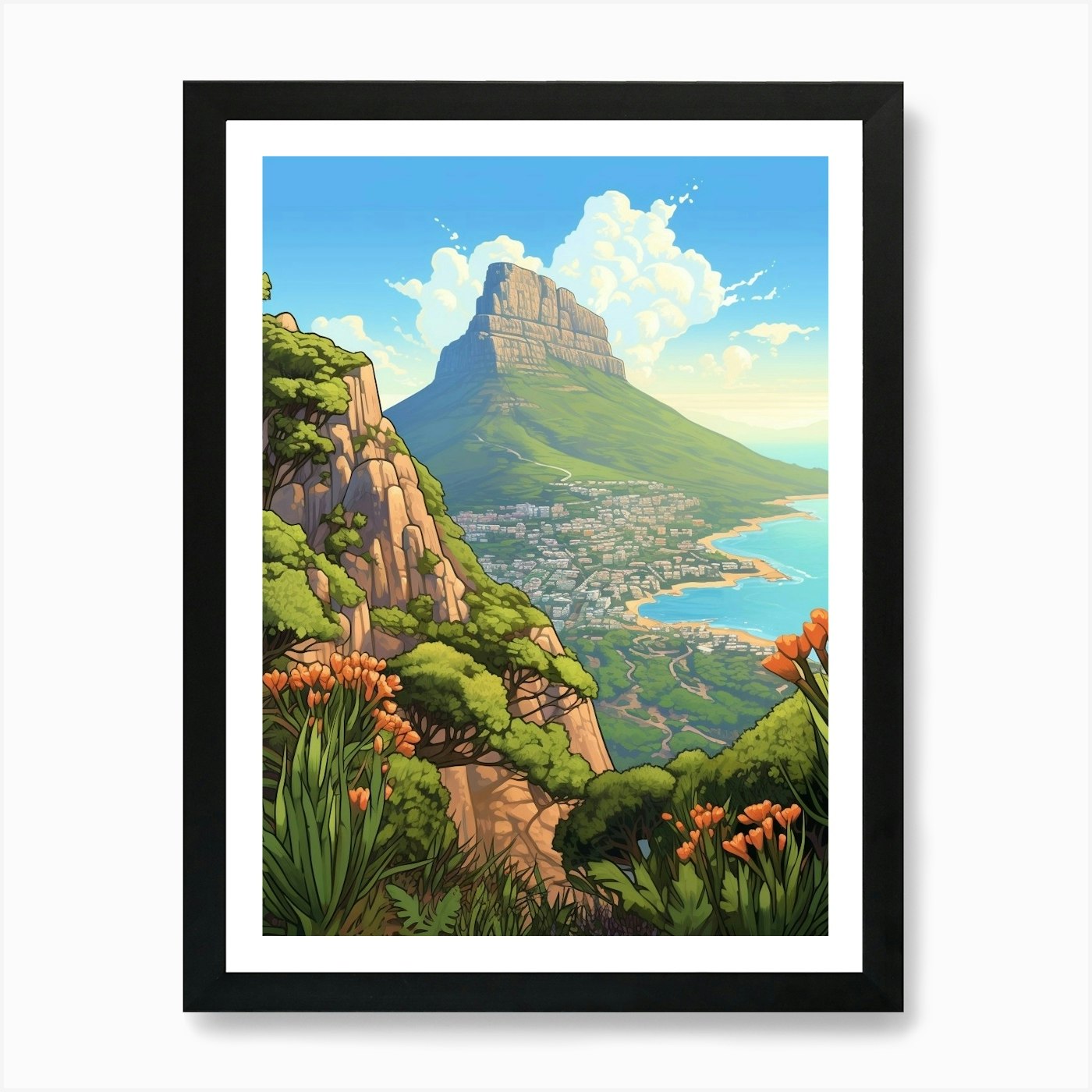 Lions Head Cartoon 2 Art Print Framed Wall Art Poster Canvas Print Picture