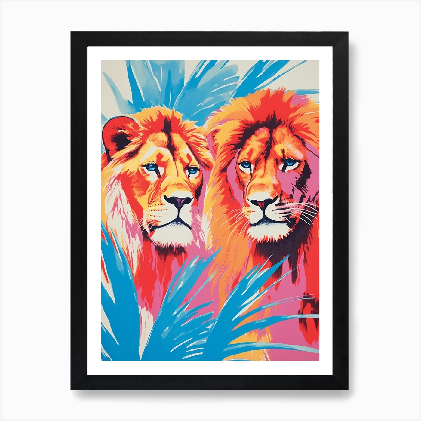 Lion Pop Art Colour Burst 1 Art Pri Framed Wall Art Poster Canvas Print Picture