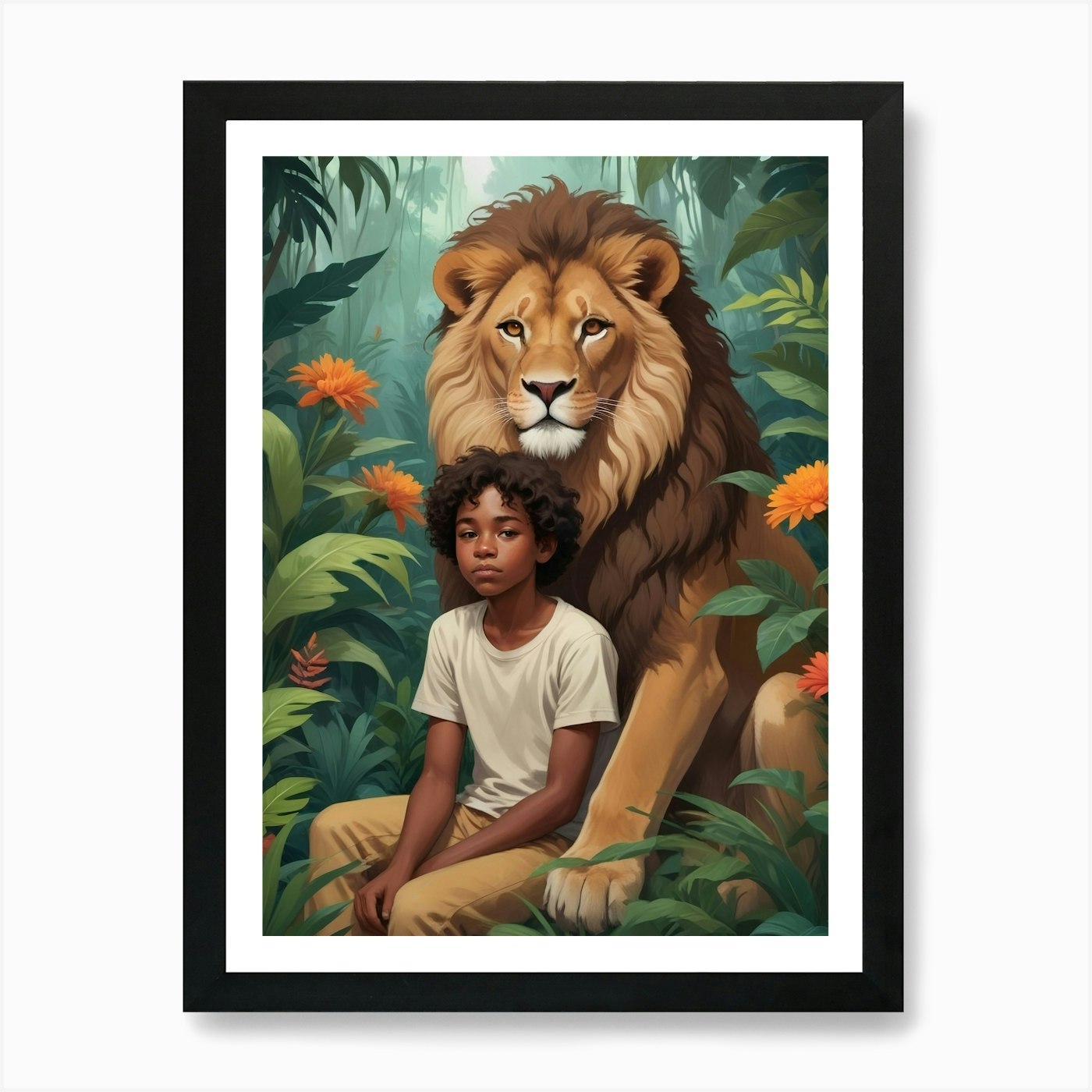 Lion And The Tiger Art Print Framed Wall Art Poster Canvas Print Picture